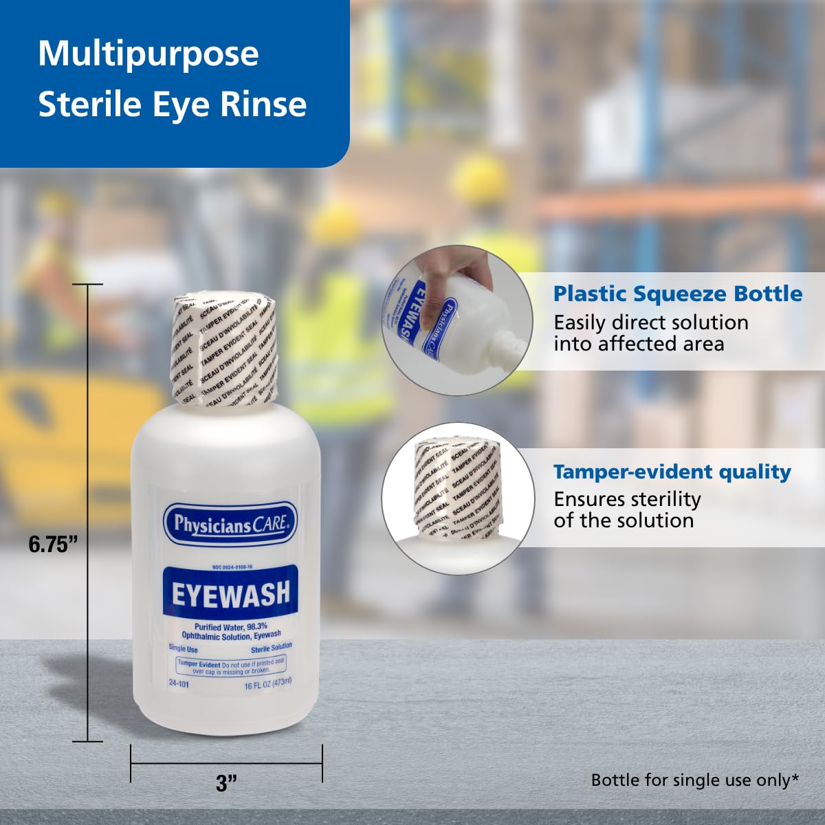 PhysiciansCare Eye Wash Solution, Sterile Isotonic Buffered Solution for Flushing & Irrigating Eyes, 16-oz Bottle - Image 2