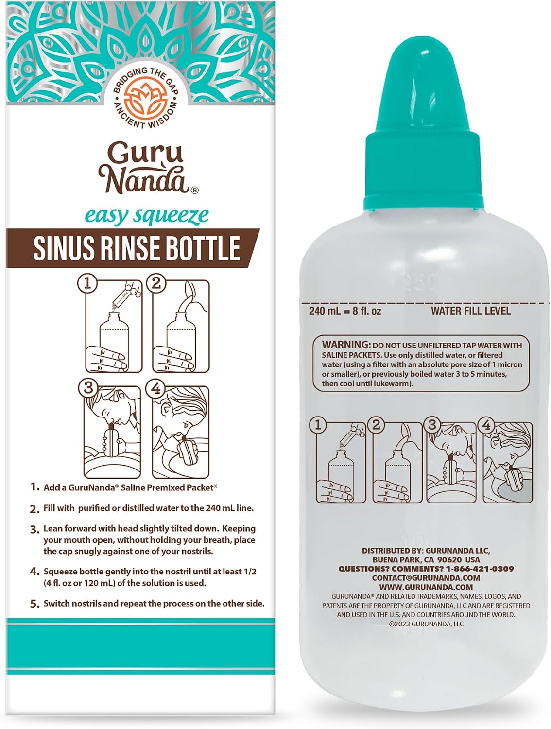 GuruNanda Sinus Rinse Bottle - Comfort Tip for Natural Nasal Irrigator Relief for Adults & Kids - 240ml Capacity - Image 7