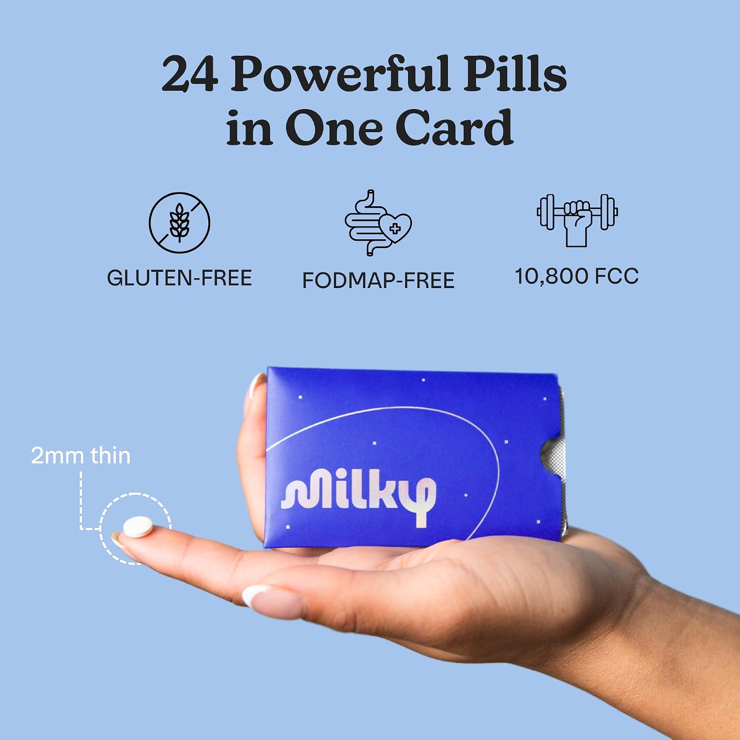 Milky Lactose Intolerance Pills - 10,800 FCC - Dairy Relief for Lactose Intolerance - Lactase Enzyme Tablets - Portable Credit Card Sleeves - Bloating & Gas Relief (48 Count Astral Violet) - Image 2