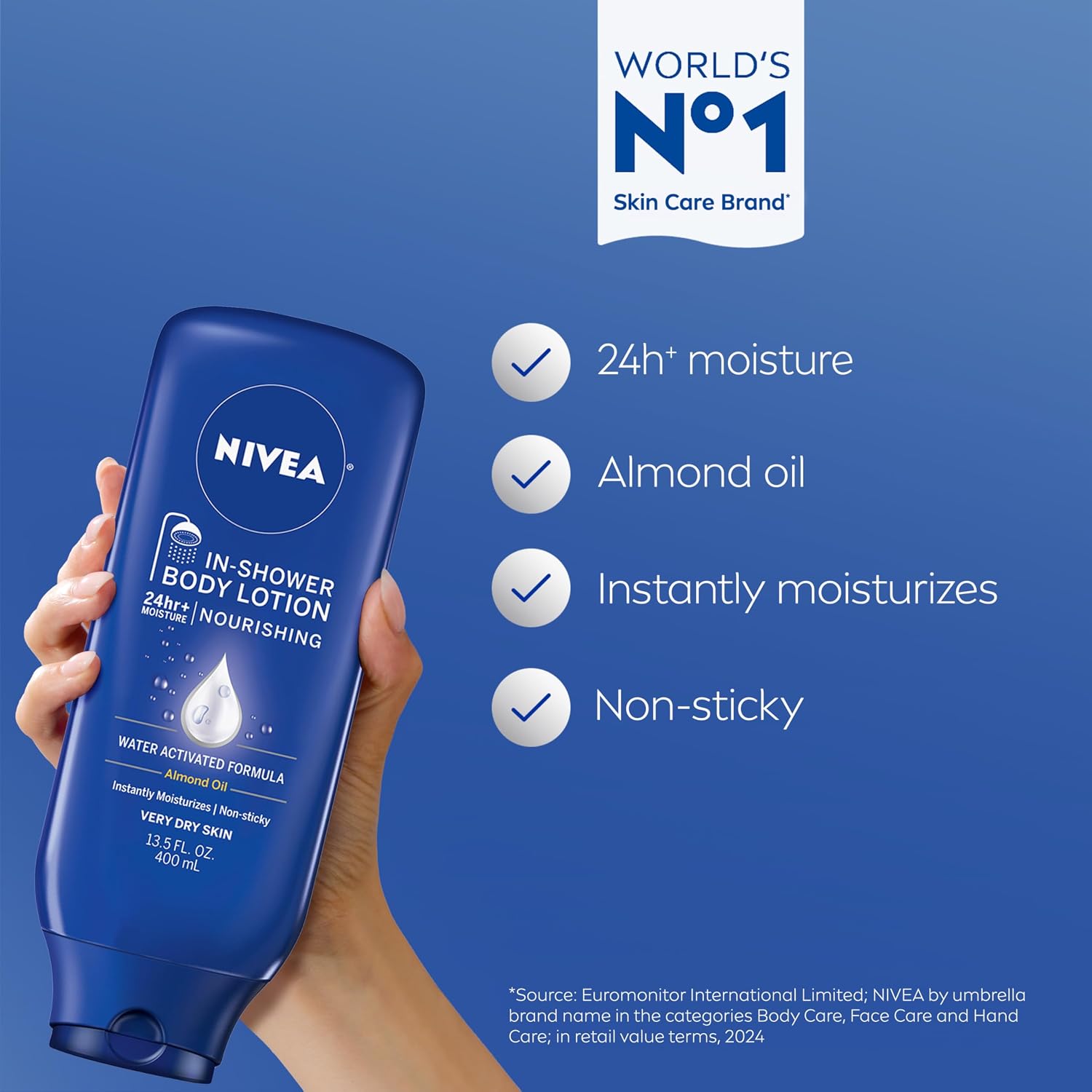 NIVEA Nourishing In Shower Lotion Moisturizer, Multipack, 3 x 13.5 FL OZ | Water Activated In Shower 24-Hour Body Moisturizer with Almond Oil for Dry to Very Dry Skin, Non Sticky, Non Greasy Feel - Image 2