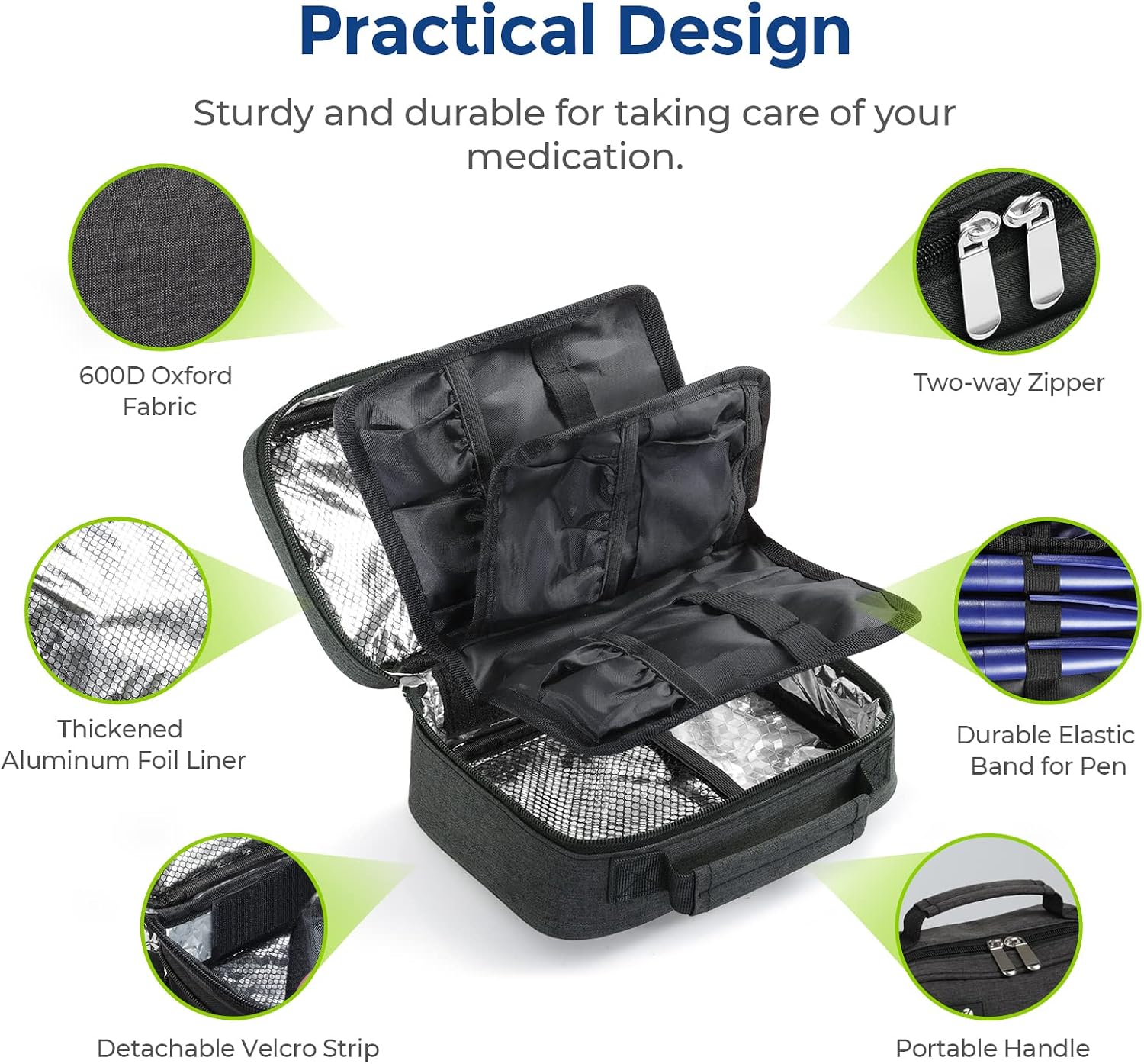 AUVON Large Insulin Cooler Travel Case, 4×160g TSA-Approved Ice Packs | Medication Cooler for Travel Holds 8 Insulin Pens & Diabetic Supplies, Portable Handle for Daily Life and Trips - Image 5