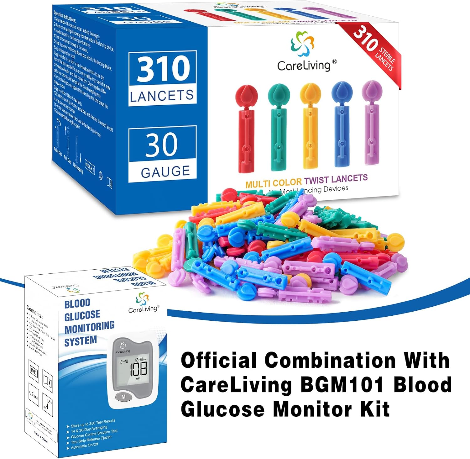 Lancets for Diabetes Testing - 30 Gauge Diabetic Lancets for Blood Testing and Glucose Testing - Fits Most Lancing Devices - 310 Count (Colourful) - Image 8