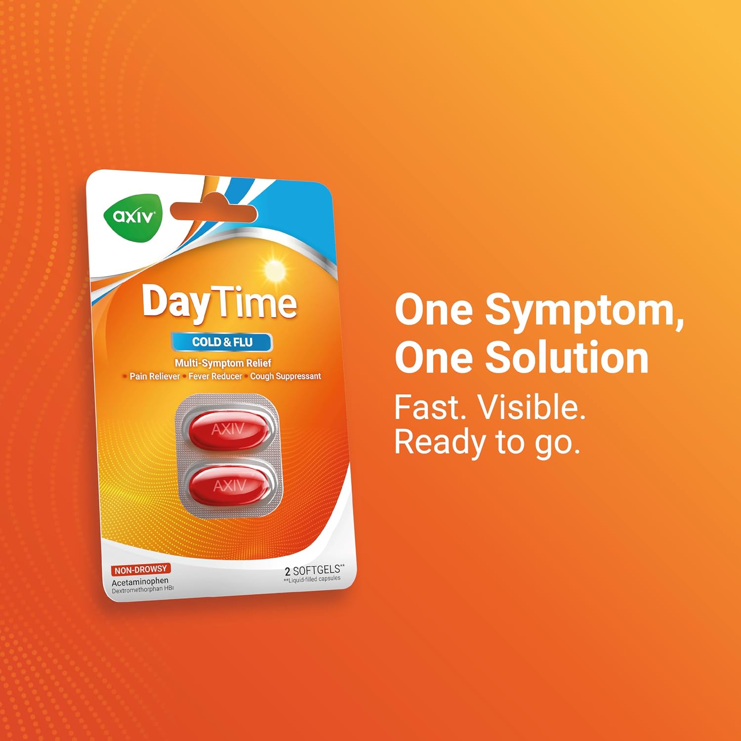 AXIV Daytime Multi-Symptom Cold and Flu Relief Softgels, Non-Drowsy Cold Medicine, Relief of Sore Throat, Minor Aches and Pains, Fever, Cough, 25 Blister Packs, 2 Softgels Each, 50 Total Count - Image 5