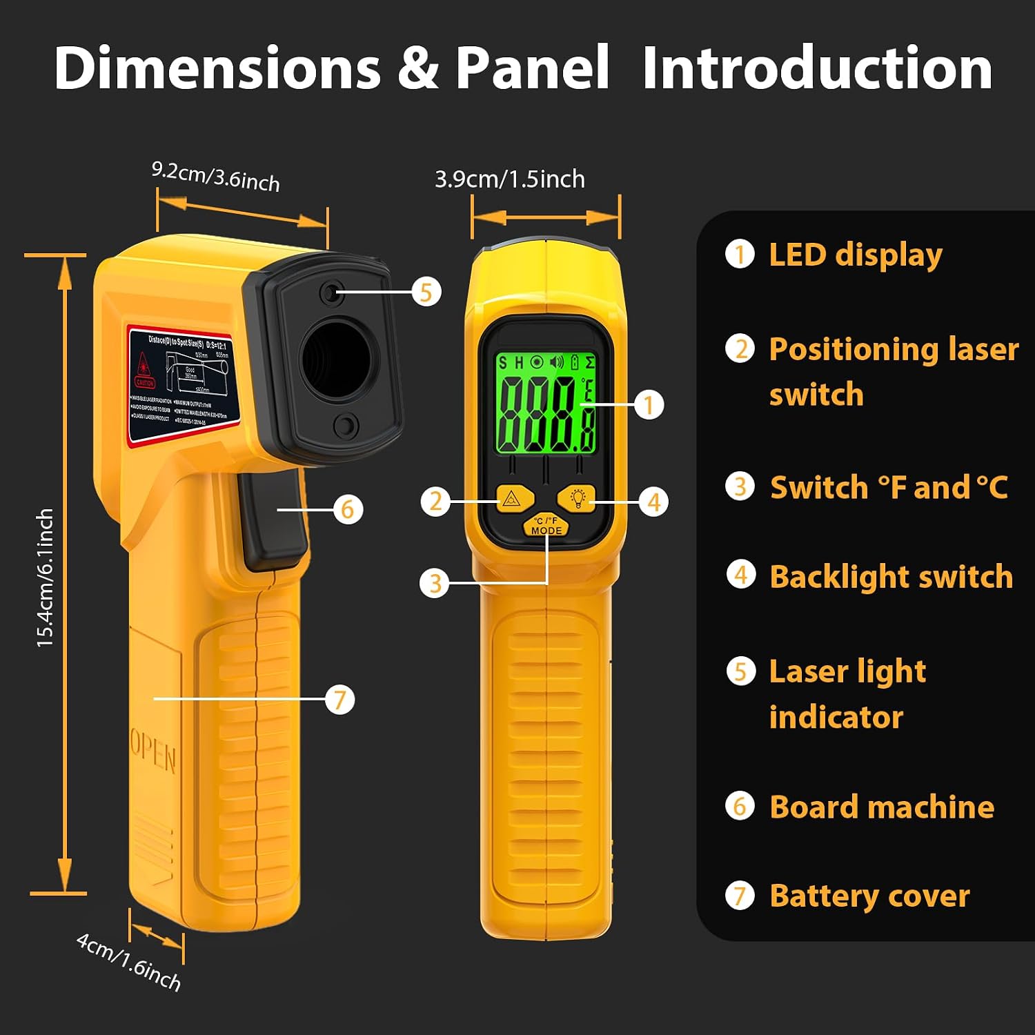 FKM Infrared Thermometer Gun Non-Contact Laser Temperature Gun -58°F~986°F | (-50°C~530°C) Adjustable Emissivity,Digital Thermometer Gun for Cooking,Oven,Griddle,Automotive,HVAC,Industrial,Not for Human - Image 8