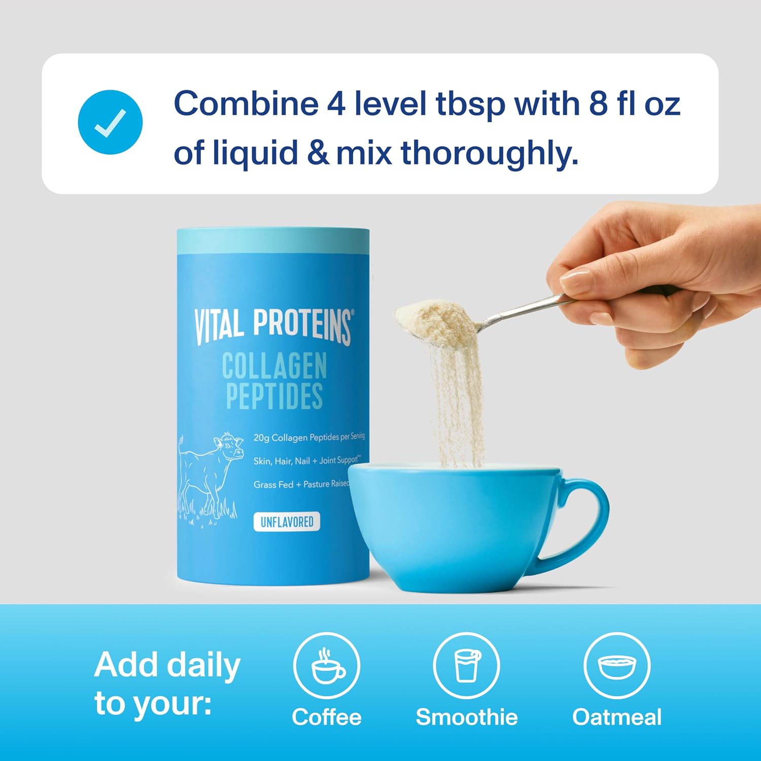 Vital Proteins Collagen Peptides Powder, Unflavored, 9.33oz | Grass-Fed Collagen Peptides, Supports Hair Skin & Nails, Bones & Joints, 13 Servings - Image 5