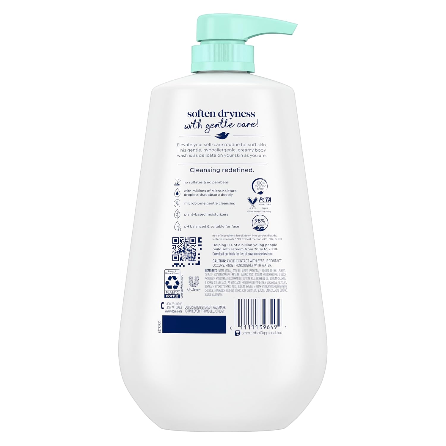 Dove 24hr Lotion Body Wash Sensitive Skin with Pump, 30.6 oz | Hypoallergenic body wash with MicroMoisture technology for 24-hour hydration and soft skin - Image 2