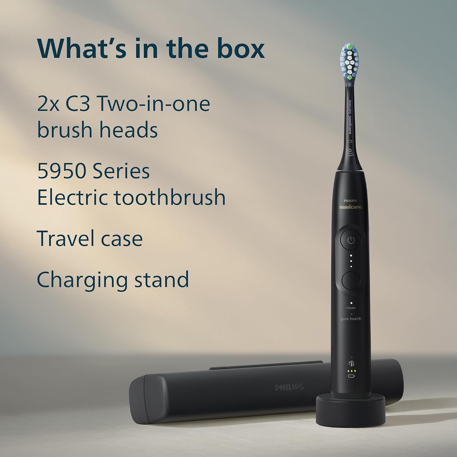 Philips Sonicare 5950 Rechargeable Electric Toothbrush, 2 Brush Head, Black | 1000% More Plaque Removal¹, Pressure Sensor, 6 Brush Settings, 21-Day Battery, Includes Travel Case, HX7131/03 - Image 9