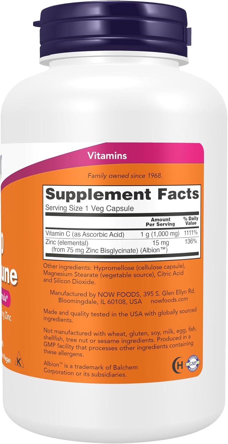 NOW Foods Supplements, C-1000 & Zinc Immune, Seasonal Support Formula*, Antioxidant Protection*, 180 Veg Capsules - Image 2