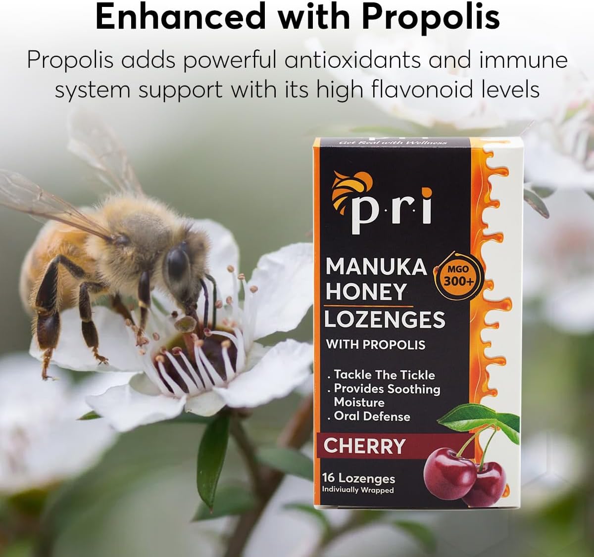 P.R.I Manuka Honey Lozenges with Propolis, Cherry Cough Drops | Natural Throat Drops, MGO 300+ Certified (16 Count, 2 Pack) - Image 4