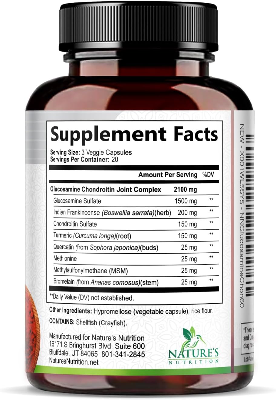 Nature's Nutrition Glucosamine Chondroitin MSM Capsules - Triple Strength Joint Health Support Supplement with Turmeric & Boswellia - Joint Flexibility Support Easy to Swallow Capsules - 60 Count - Image 9