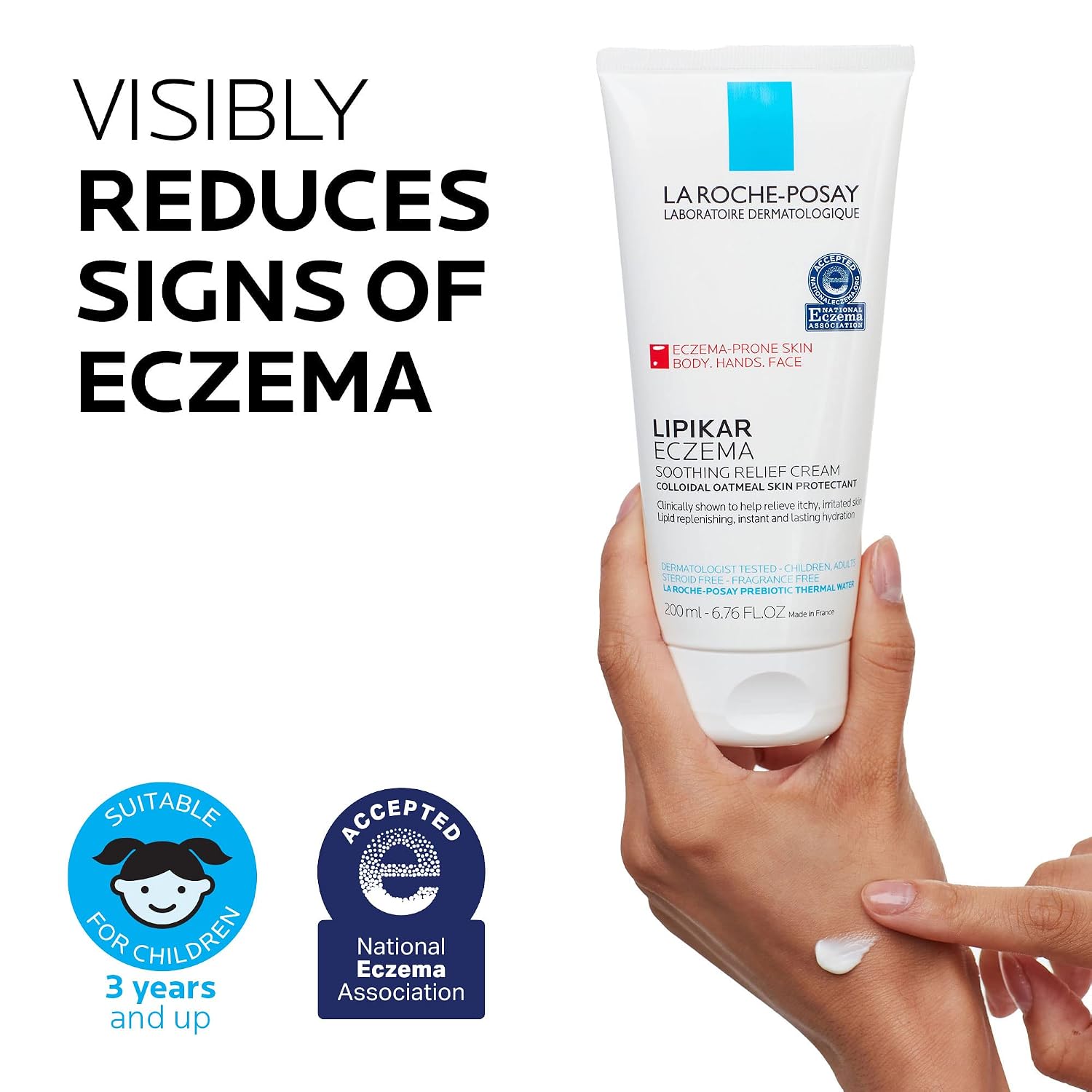 La Roche-Posay Lipikar Soothing Relief Eczema Cream, Sensitive Skin 6.8oz | Face & body lotion for eczema, dry, sensitive skin with colloidal oatmeal. Soothes and relieves irritation. - Image 5