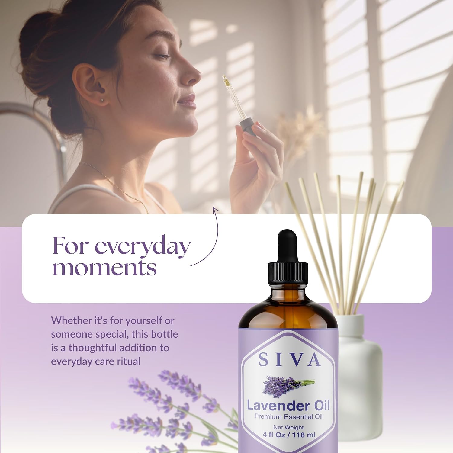 Siva Lavender Essential Oil, Glass Bottle with Dropper, 4 Fl Oz (118 ml) | Lavender Oil for Diffuser, Humidifier, Linen Spray, Skin Care, Hair Care, Body Massage, Soap, Candle, Bath Salt & DIY Blends - Image 7