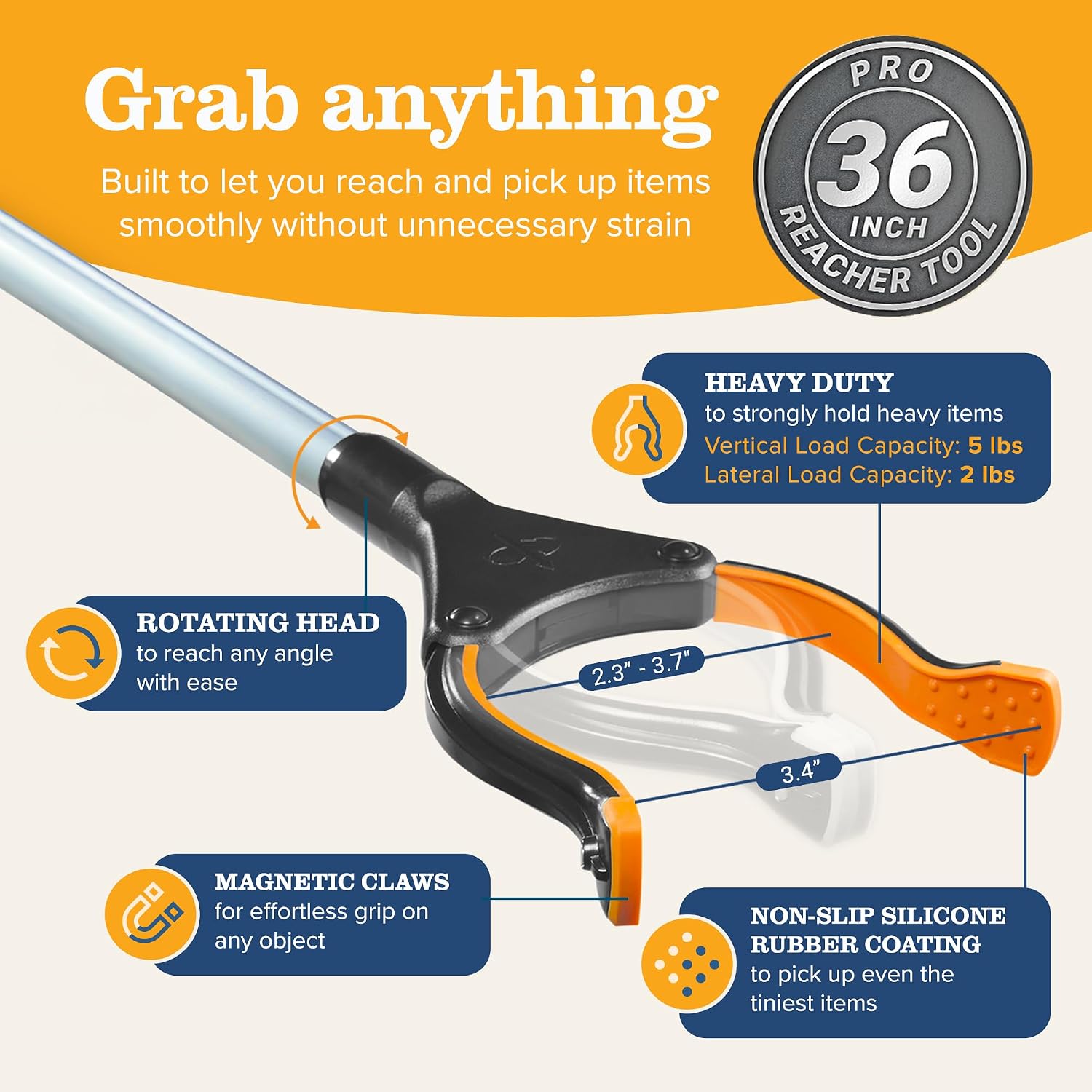 EZPIK Pro 36" Flexible Folding Grabber Tool for Elderly + Magnets, Reacher for Disabled & Seniors Heavy Duty Rotating Grippers for Reaching Underneath, Trash Grabbers & Dressing Stick - Image 5