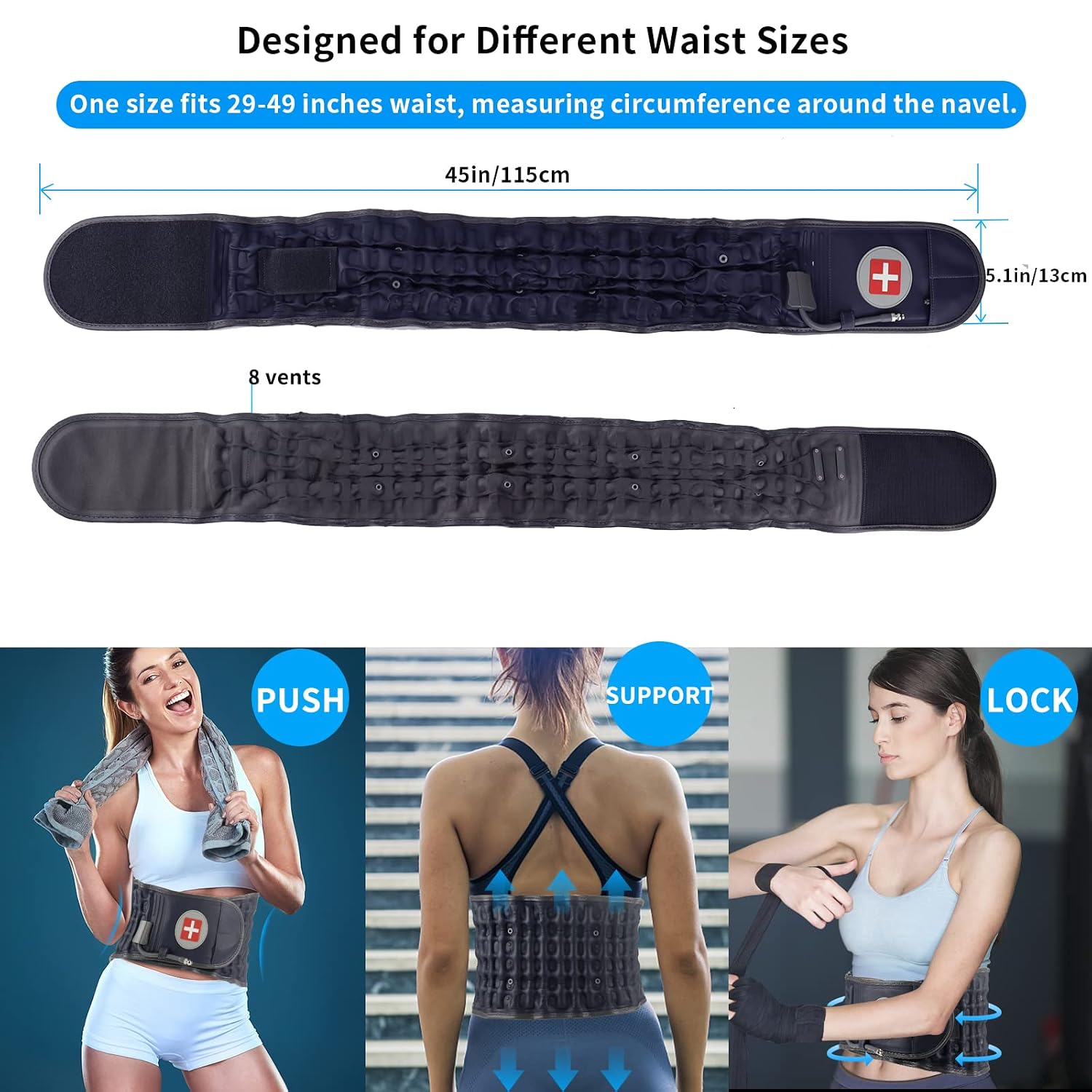Decompression Back Belt, Inflatable Back Brace for Back Pain, Blue | Inflatable air columns for lumbar support, Relieves herniated disc & lumbar strain, Fits 29"-49" waist, Restores spinal curve - Image 5