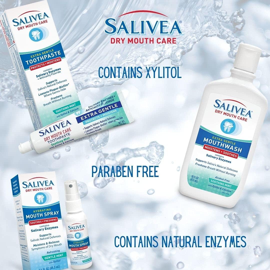 SALIVEA Soothing Dry Mouth Spray for Adults 250 Pumps Mint 1.5 oz Pack of 1 | Moisturizing saliva substitute with natural salivary enzymes aids daily oral care, mild formula for kids and adults - Image 6