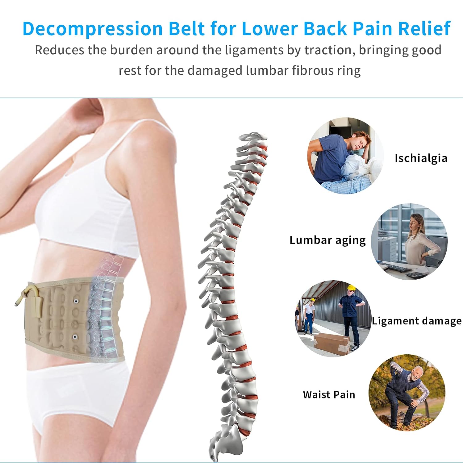 Decompression Back Belt, Inflatable Back Brace for Back Pain,Beige | Inflatable air columns for lumbar support, Relieves herniated disc & lumbar strain, Fits 29"-49" waist, Restores spinal curve - Image 2