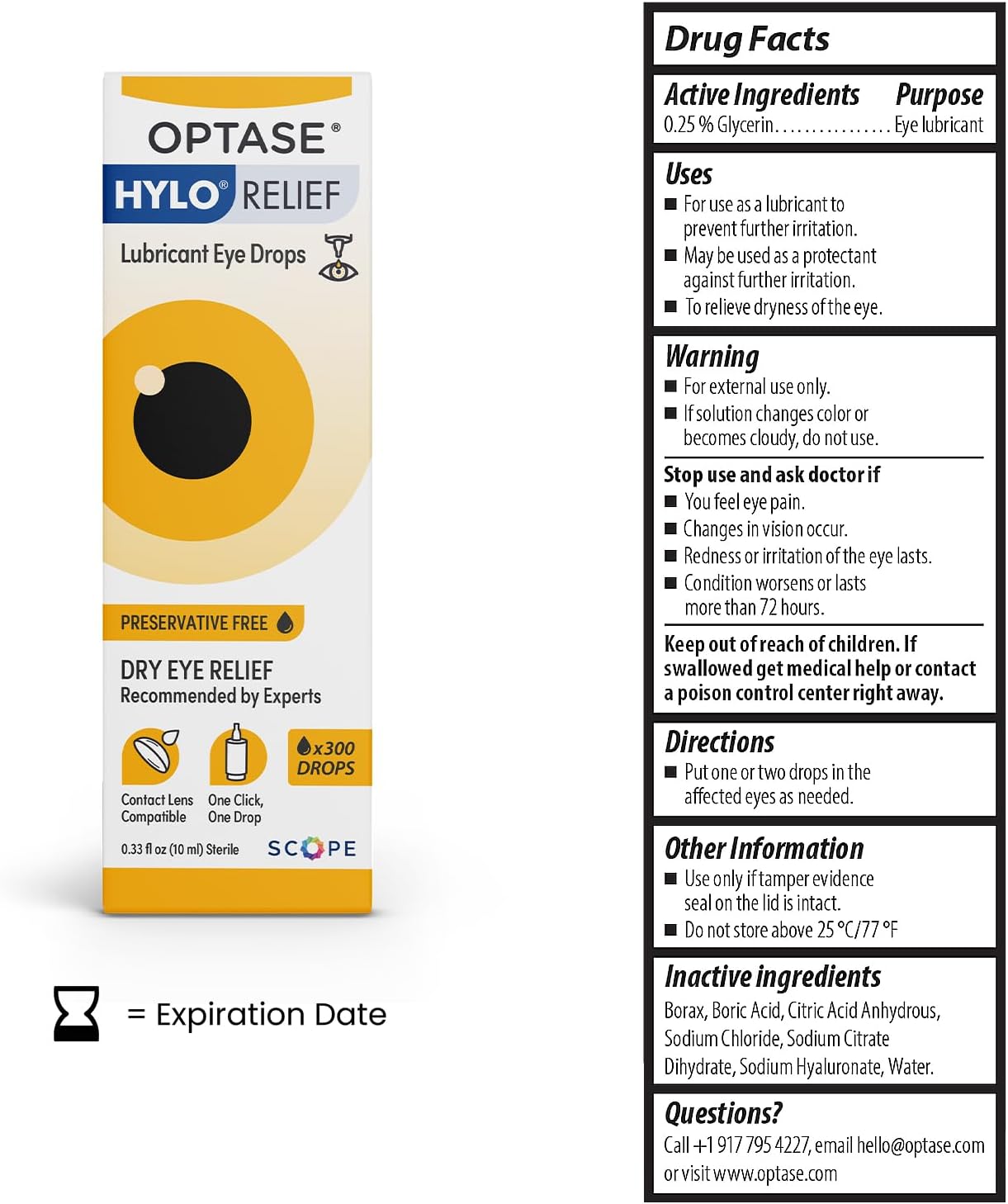 Optase® HYLO® Relief Dry Eye Drops, 0.33 fl oz | Preservative Free Eye Drops for Dry Eyes - One Click, One Drop Lubricant for Dryness - Contact Lens Compatible - 300 Drops - Image 2