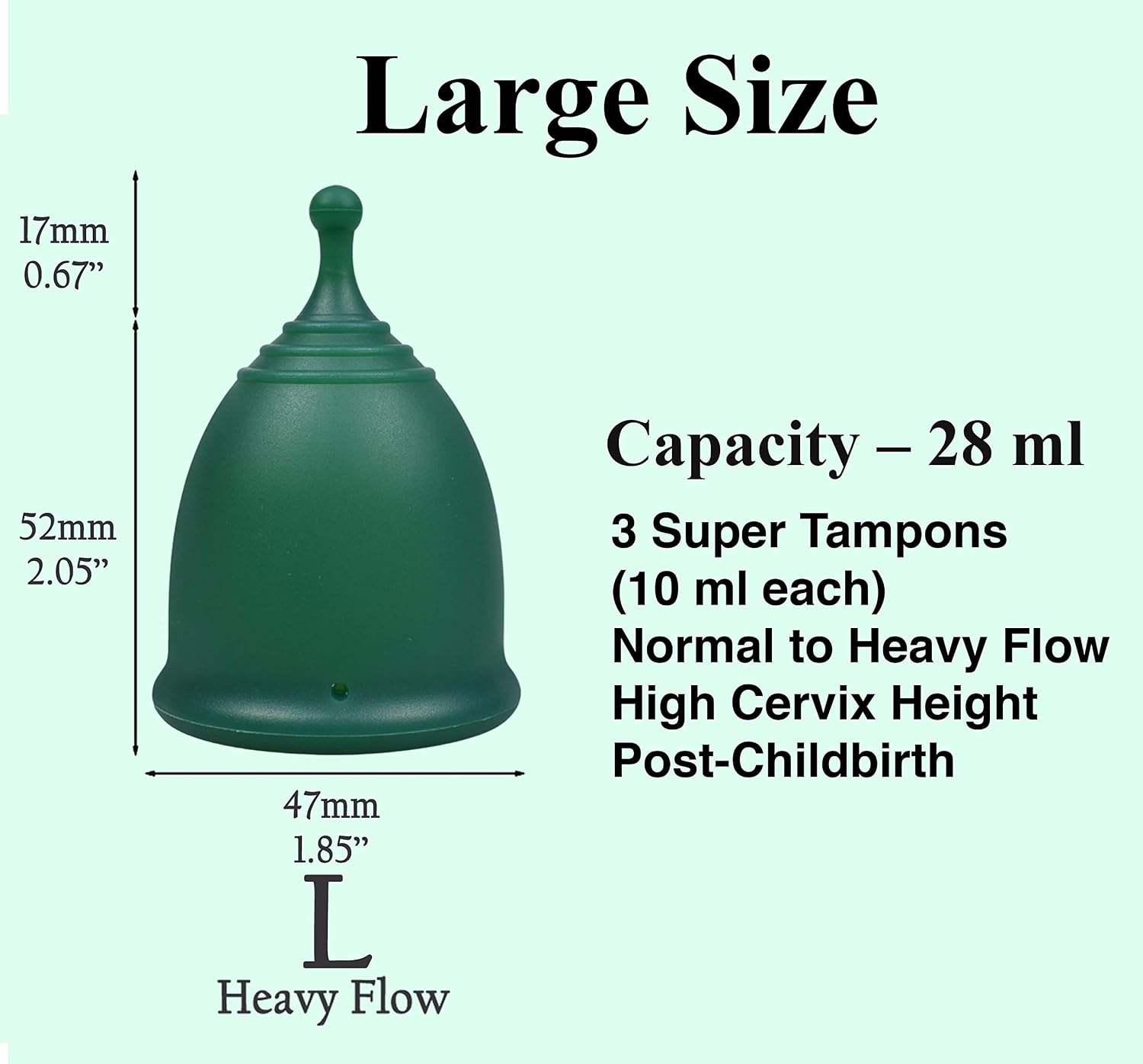 Reusable Menstrual Cups (Large) Set of 2 with Mini Box, Medical Grade Silicone, Coupe Menstruelle, Safe Period Cup, Heavy Flow Kit, Feminine Hygiene, Tampons, Pads & Disc Alternative (Green) - Image 3