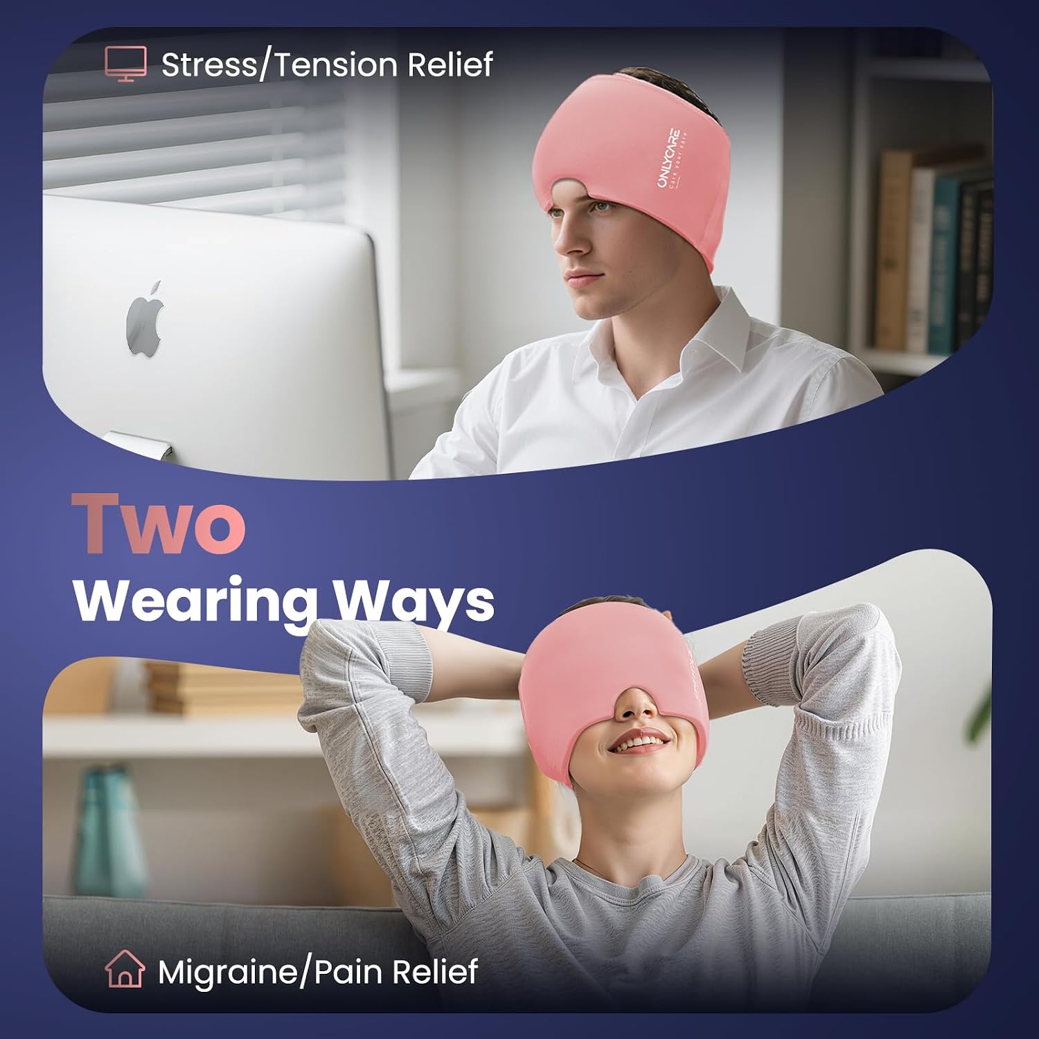 ONLYCARE Migraine Relief Cap, Headache Relief Cold Cap for Migraine Relief | Soothing Headache Ice Face Pack Mask, Cold Compress Head Wrap for Sinus, Tension, Stress, Hangover, Self Care Gifts for Women - Image 7