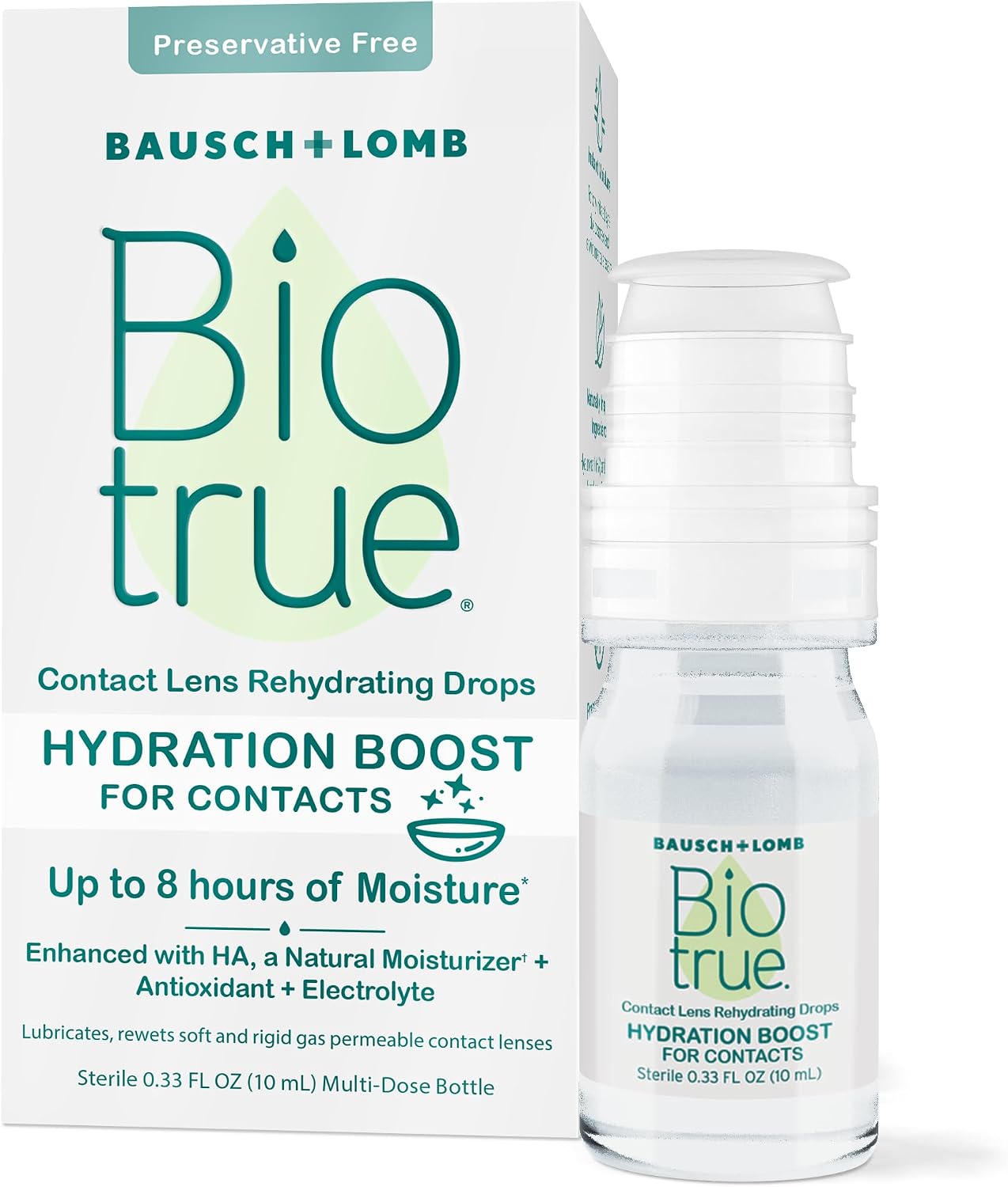 Biotrue Hydration Boost for Contacts, Rehydrating Eye Drops for Dry Eyes, Preservative Free, Refreshes, Lubricates & Moisturizes Lenses, Rewetting Eye Drops, 0.33 FL Oz (Pack of 1)