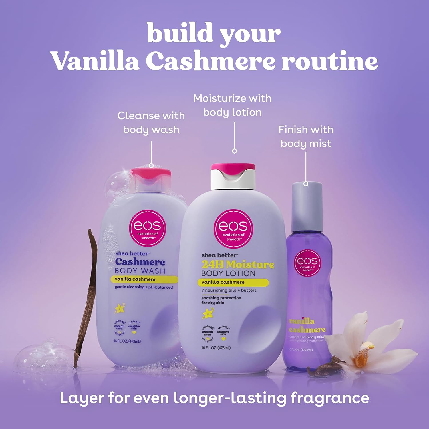 eos Body Wash, Vanilla Cashmere, Moisturizing Creamy Gel Formula with Shea Butter, Glycerin, Vitamin E, pH Balanced, Sensitive Skin, Vegan, 16 fl oz - Image 7