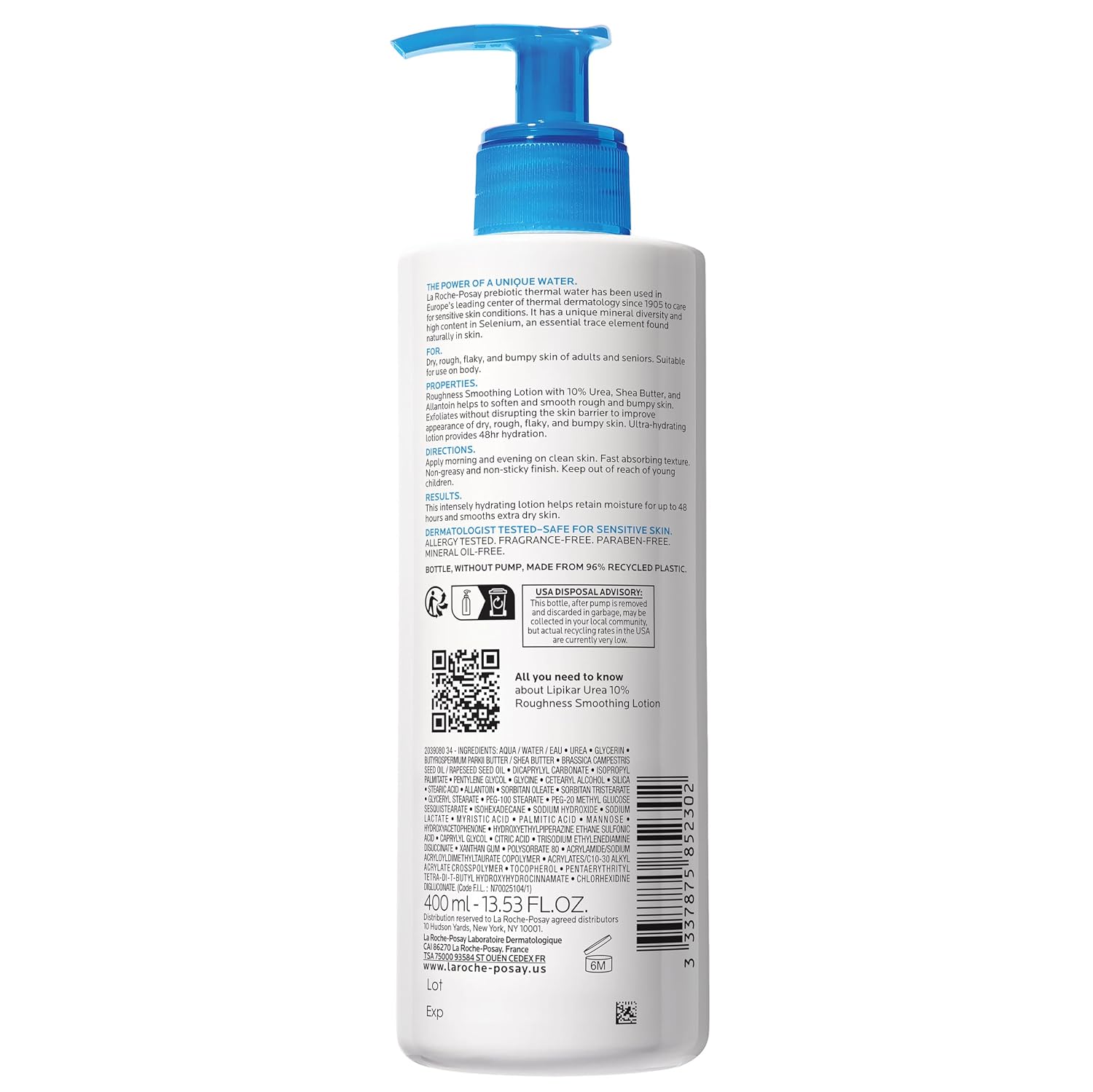 La Roche-Posay Lipikar Urea 10% Body Lotion for Dry Skin, 13.52oz | Rough and bumpy skin lotion with shea butter and allantoin that softens and smooths skin with 1 application. - Image 7