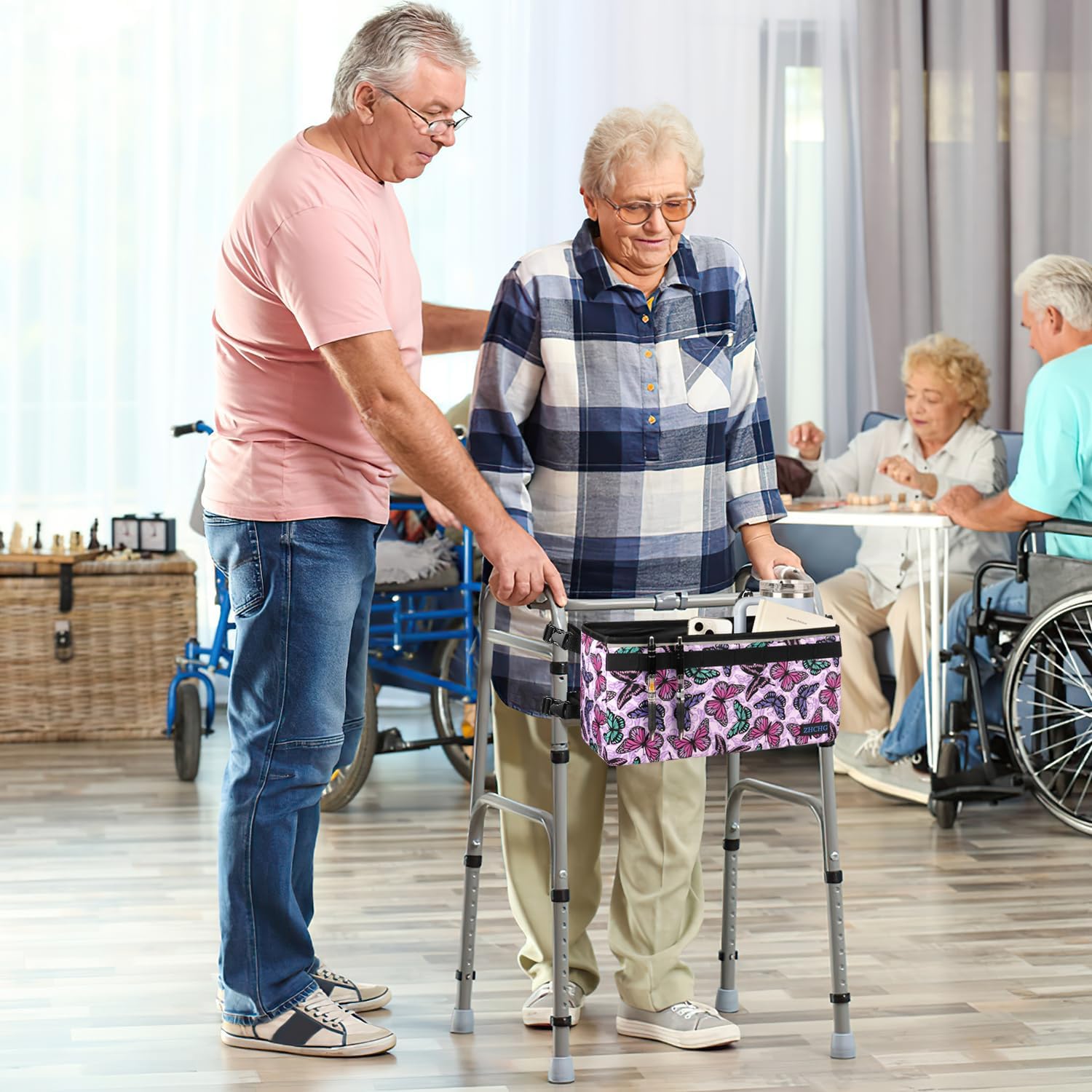 ZHCHG Walker Basket for Seniors, Walker Accessories Bag for Folding Walker | Large Capacity & Never Tipping Over, Best Gift- (Not Fit Rollator Walkers)- Purple - Image 6