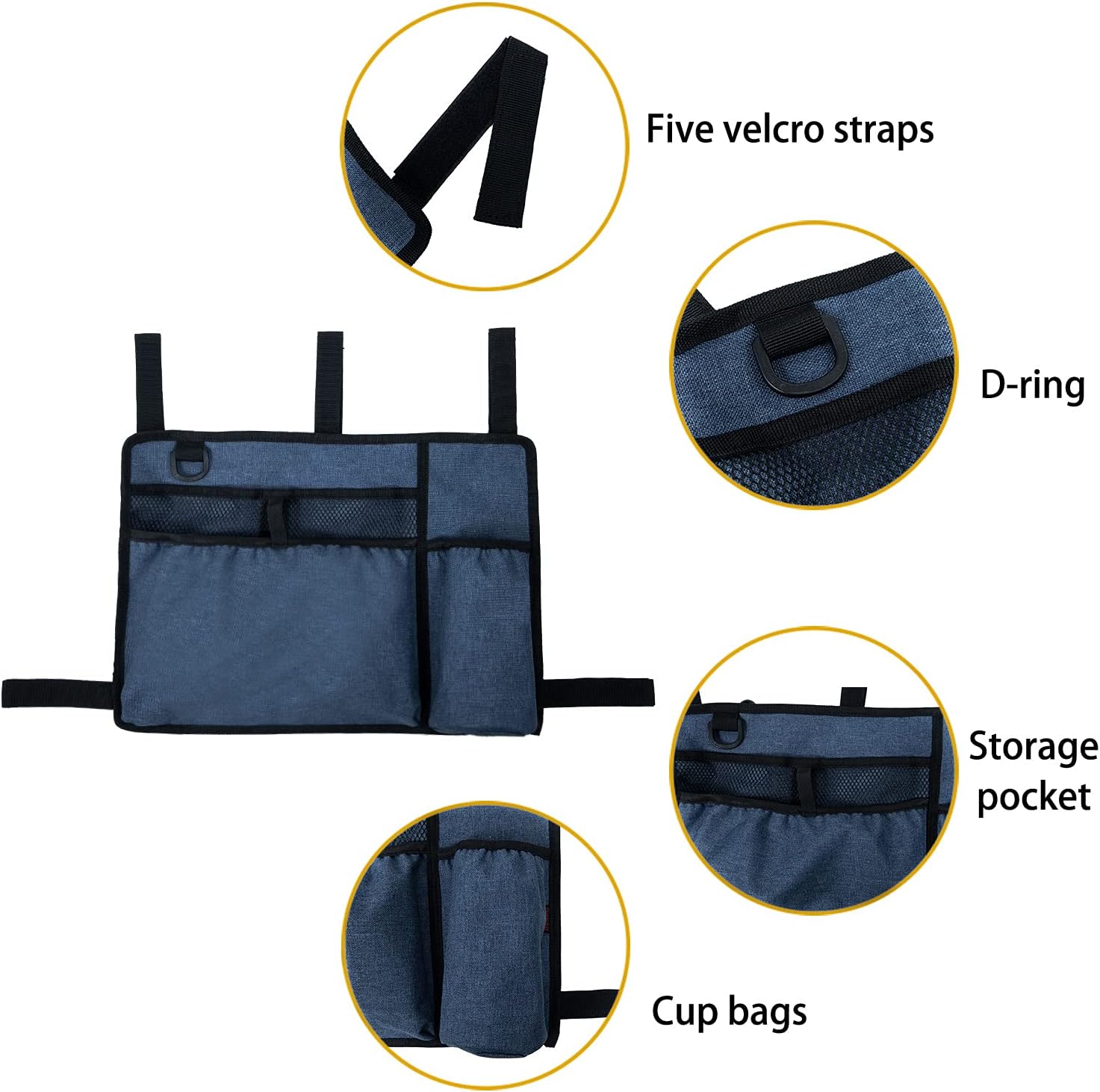 Caroo Walker Bag Basket with Cup Holder Suit for Adult Folding Walkers Rollator Organizer Carry Storage Pouch Water-Resistant Armrest Accessories for Seniors, Elderly, Handicap, Blue - Image 5