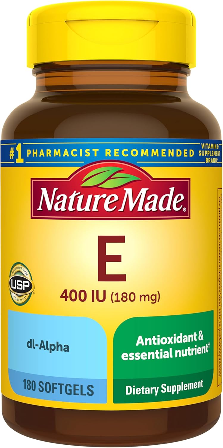 Nature Made Vitamin E 180 mg (400 IU) dl-Alpha, 180 Softgels | Dietary Supplement for Antioxidant and Skin Support, Vitamin E Supports a Healthy Immune System, 180 Day Supply