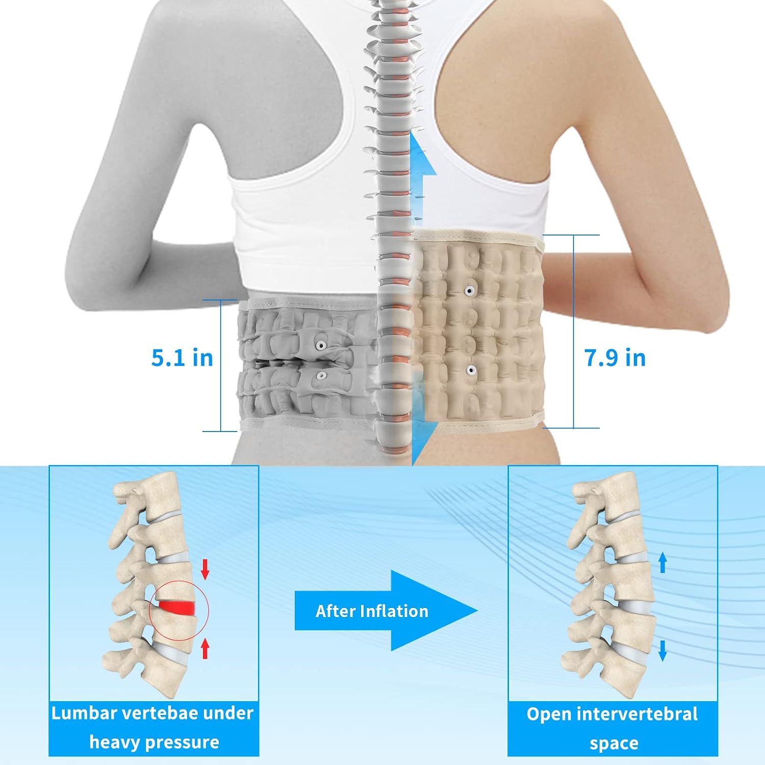 Decompression Back Belt, Inflatable Back Brace for Back Pain,Beige | Inflatable air columns for lumbar support, Relieves herniated disc & lumbar strain, Fits 29"-49" waist, Restores spinal curve - Image 3