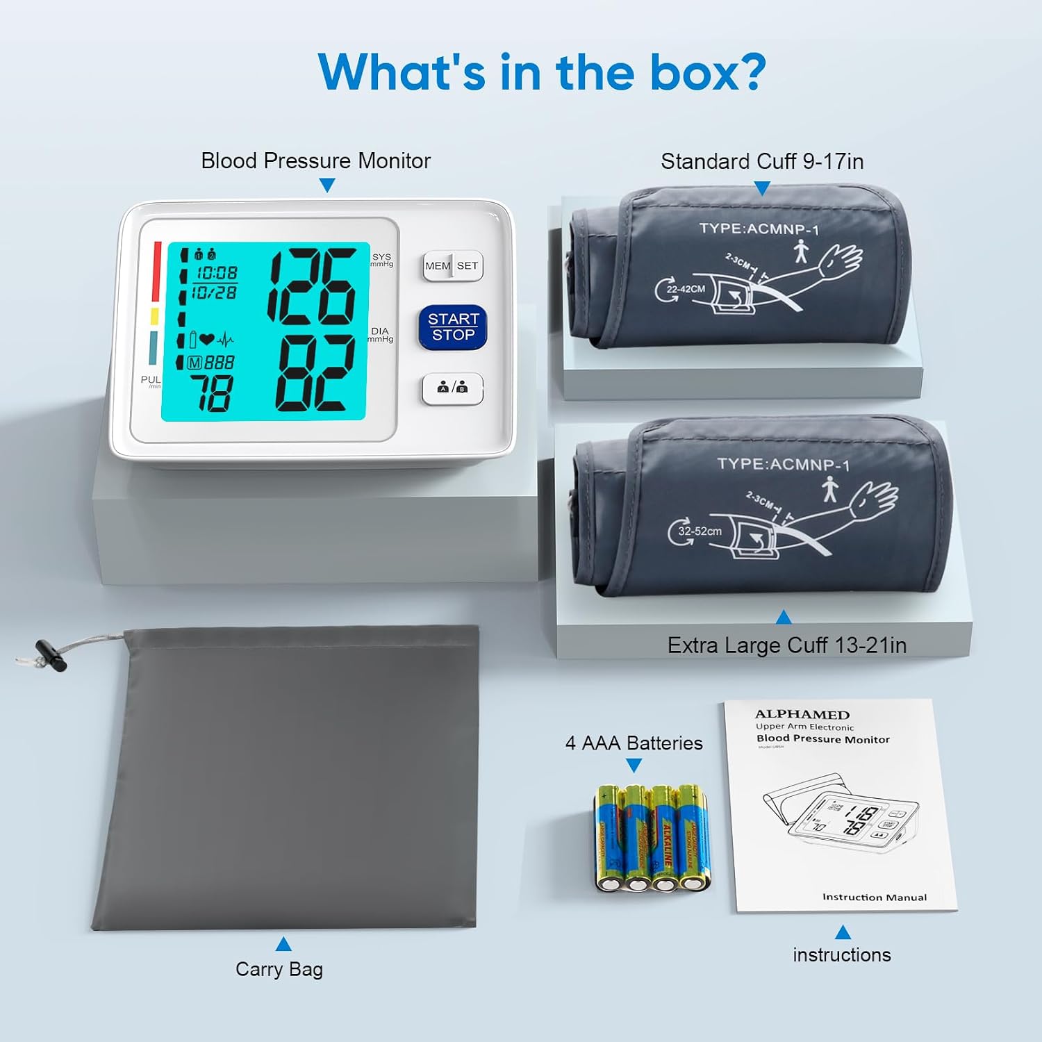 Blood Pressure Monitor for Home Use with Dual Cuffs, Upper Arm | 9-17'' & 13-21''Adjustable BP Cuff, Backlit Display, Accurate Reading, 2x500 Memories, 4AAA Batteries, Carrying Case,Home Use - Image 6