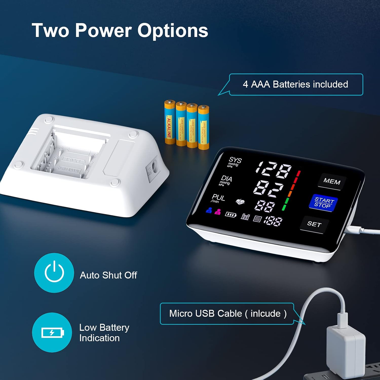 Blood Pressure Monitor, 9-17'' & 13-21'' Extra Large Blood Pressure Cuff | 6"Large Backlit LED Color Screen,2 Extra Large Blood Pressure Cuffs,Automatic Digital BP Machine,USB Cable &4 AAA Batteries - Image 5