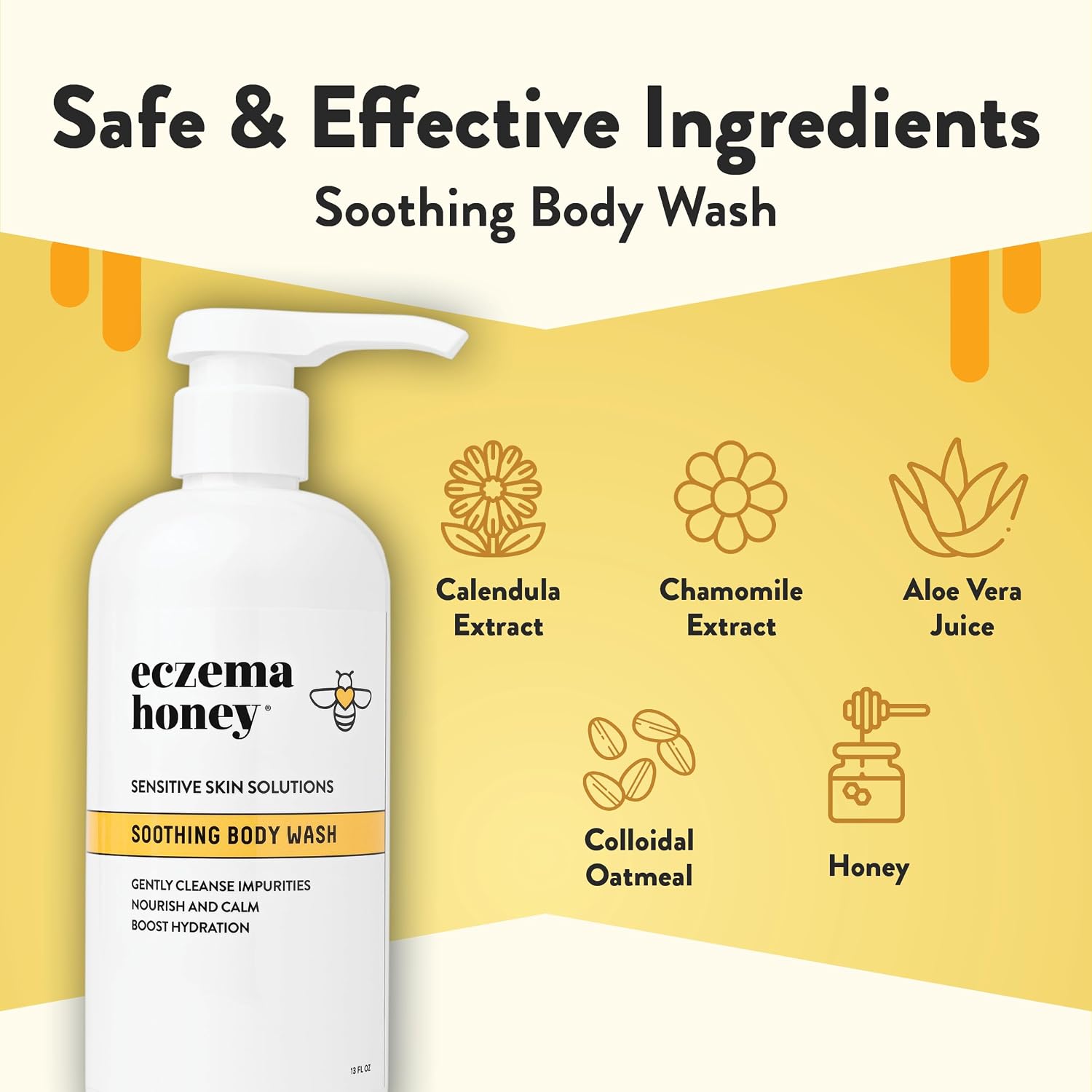 ECZEMA HONEY Soothing Body Wash, Daily Shower Gel & Eczema Care (13 Oz) | Body Cleanser for Eczema reatmenttreatme, Sensitive Skin Body Wash for Adults, Kids, & Babies - Image 2