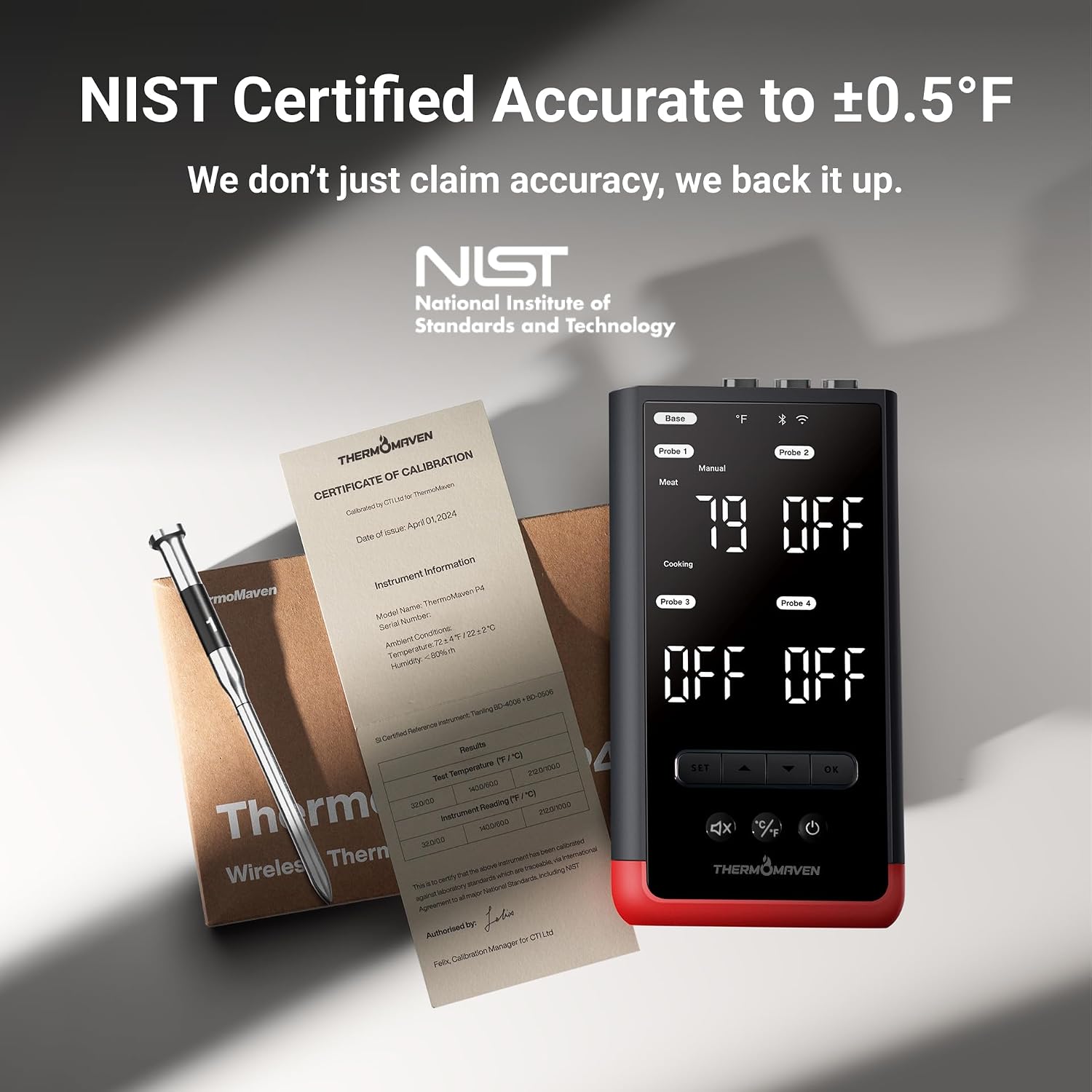 ThermoMaven WiFi Wireless Meat Thermometer, 4 Probes, Smart Base, 6 Sensors | Unlimted Monitor Range via APP, Commercial-Grade NIST Certified Accuracy, for Restaurant Kitchen, BBQ/Grill/Oven - Image 5