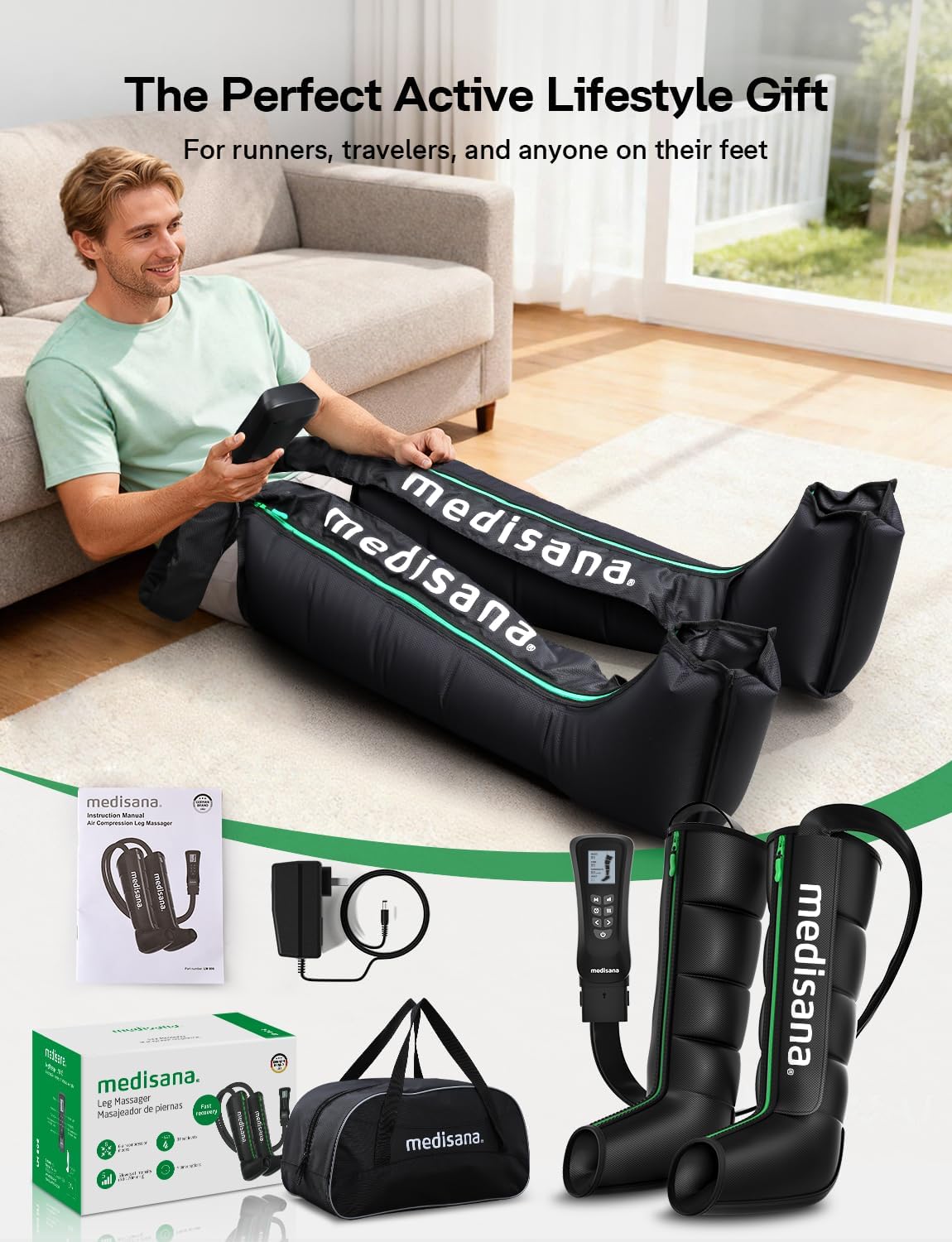 Medisana Leg Compression Massager with Heat, Full Leg & Foot Massager Compression Boots with 6 Modes, 5 Intensity and 3 Heat for Circulation and Pain Relief - Image 9