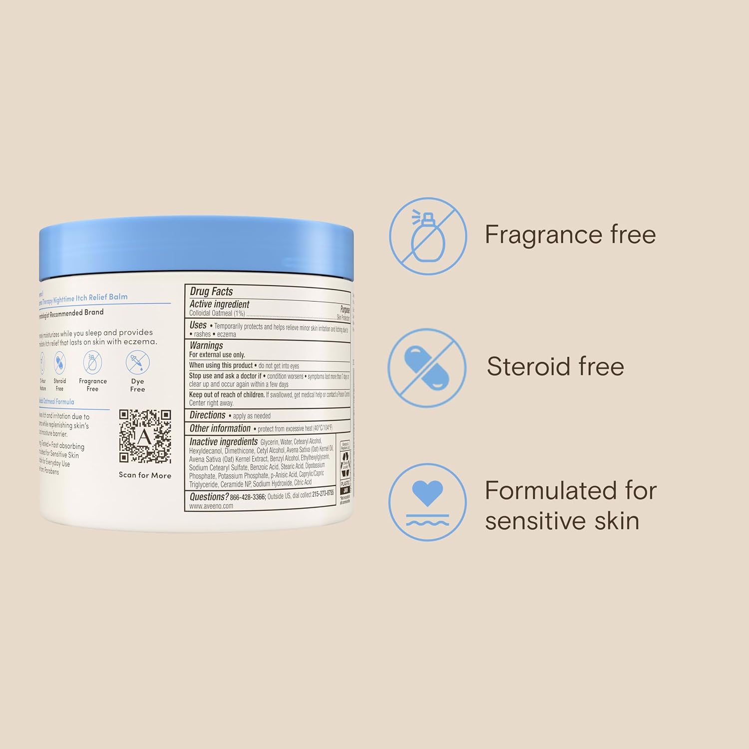 Aveeno Eczema Therapy Nighttime Itch Relief Body Balm, Colloidal Oatmeal Cream for Itchy Skin Relief, Moisturizing Balm for Sensitive, Eczema-Prone Skin, Steroid- & Fragrance-Free, 11 Oz - Image 9
