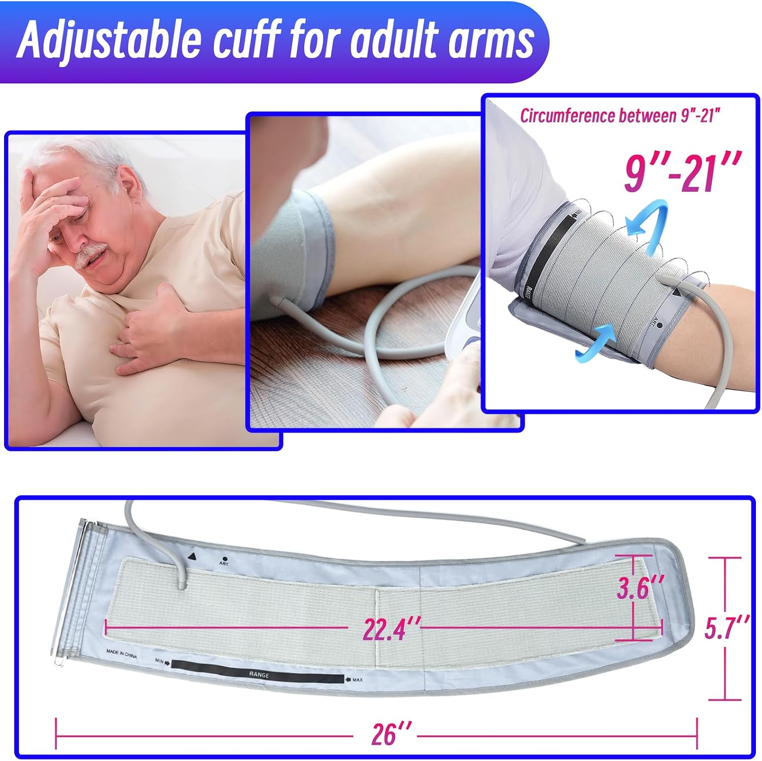 Extra Large Cuff Compatible with Most BP Monitors 9"-21" Inches (22-53CM) XL Blood Pressure Cuff Adult ARM BP Replacement Cuff for Big ARM (X-Large) - Image 4