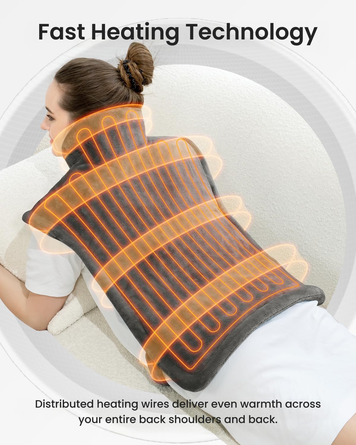 RENPHO Heating Pad for Back, Gift for Women & Men, FSA Eligible HSA | Fits for Neck & Shoulders, 6 Heat Levels, Weighted for Snug Fit, ETL Certified, Birthday Gift for Mom & Dad, 24 x 33", Gray - Image 5