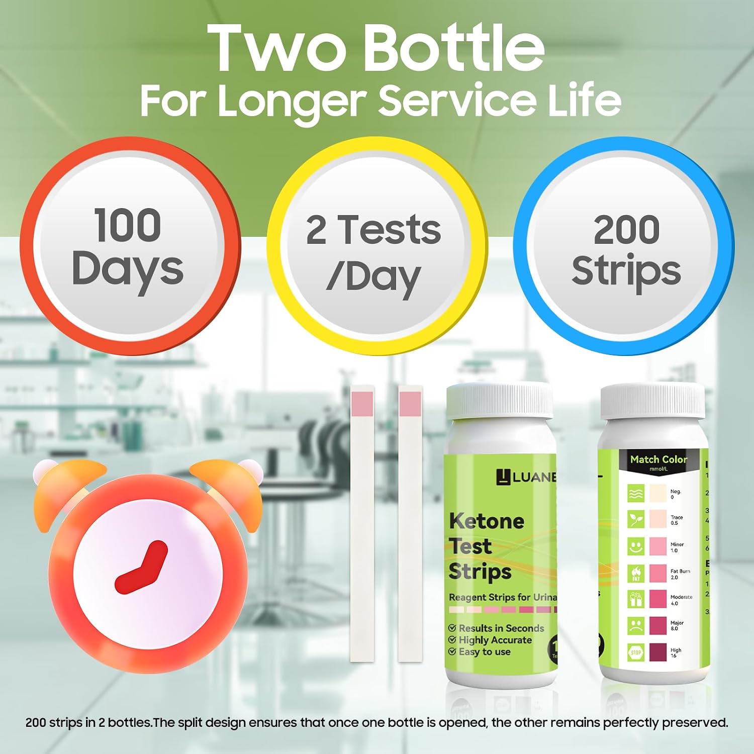 Ketone Test Strips 200 Count (100×2 Bottles) Urine Test for Monitor Ketosis | Upgraded 7-Color Accurate– Keto, Low-Carb, Atkins & Paleo Diet Tracker, Ketone Test Kit with Color Chart on Bottle - Image 5