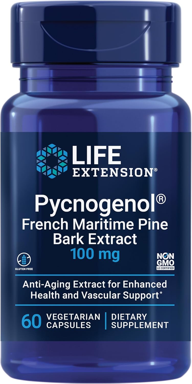 Life Extension Pycnogenol – French Maritime Pine Bark Extract – Scientifically Studied Healthy Aging & Vascular Health Supplement – Non-GMO, Gluten-Free, Vegetarian – 60 Capsules | Scientifically Studied Formula Supports Healthy Aging & Vascular Health, Non-GMO, Gluten-Free & Vegetarian