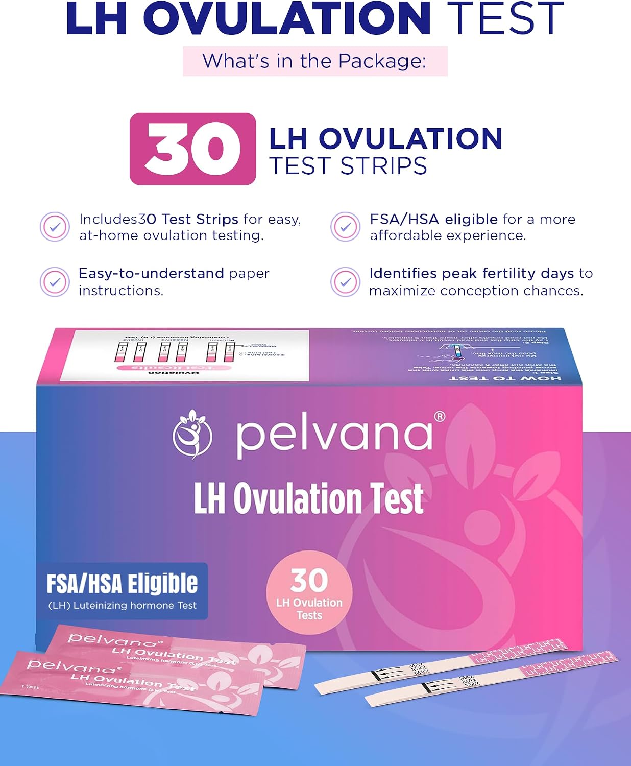 Pelvana Ovulation Test Strips Easy at-Home Fertility Testing Kit (30 Tests) | Identify Peak Fertility Days for a Greater Chance at Conception, 30 LH Ovulation Tests for Women Trying to Conceive Naturally - Image 2