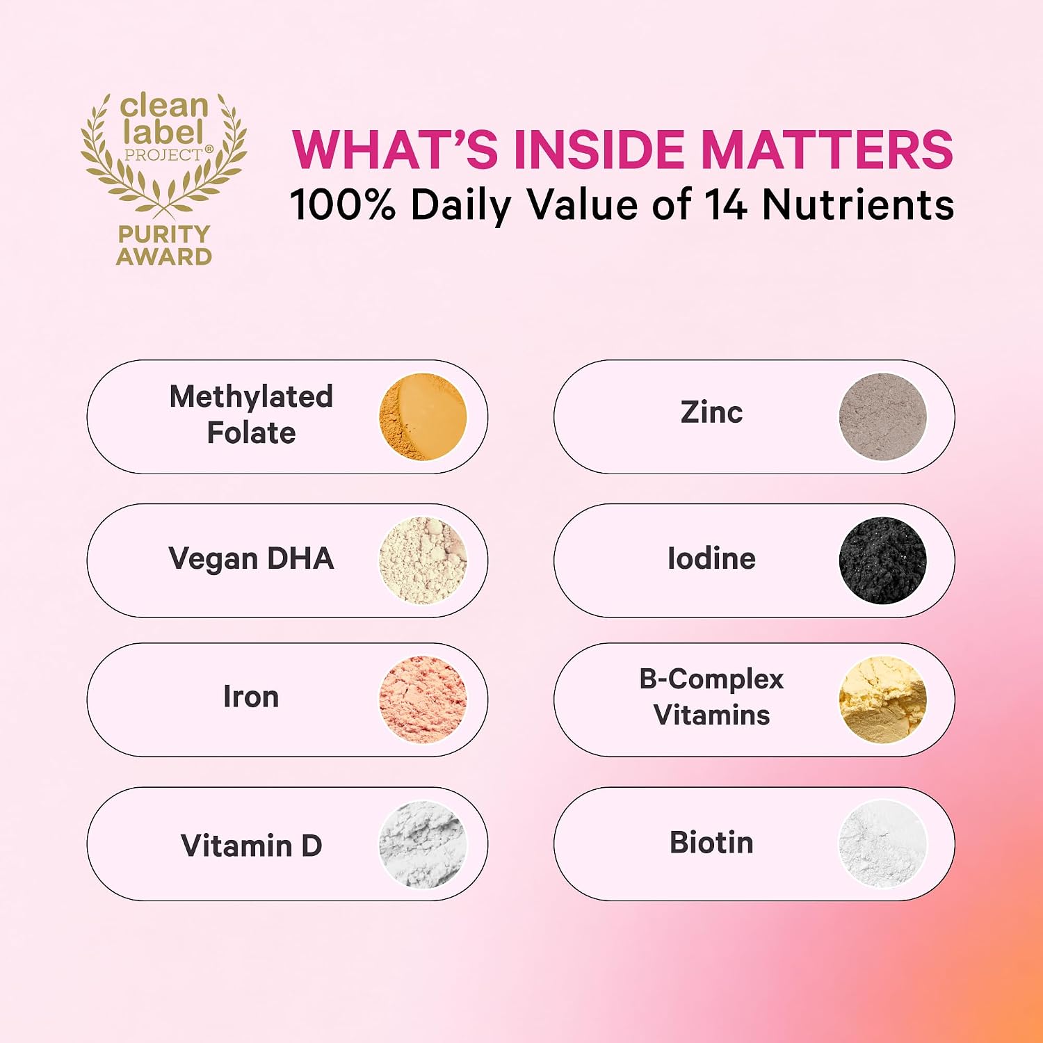 Pink Stork Total Prenatal + DHA, Vegan, No Fishy Burps, 60 Count, Berry | Methylfolate, Vegan DHA, Non-Constipating Iron, Choline, Vitamin B12 | Clean Label Purity Award, Made in USA - Image 2