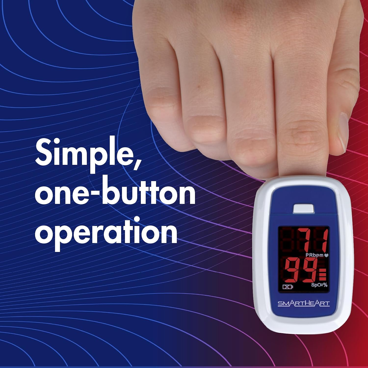 SmartHeart Fingertip Pulse Oximeter | Pulse Rate Monitor, Blood Oxygen Saturation, LED Display, Portable for Home & Sports Use, Lanyard & Batteries Included - Image 2