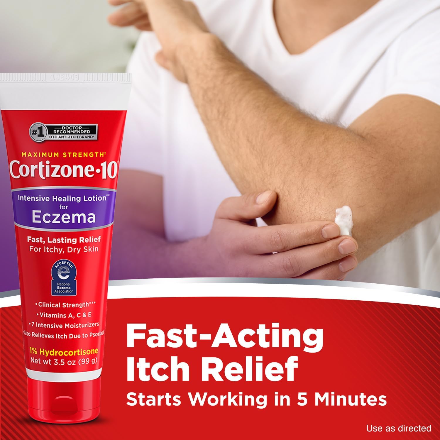 Cortizone-10 Maximum Strength Intensive Healing Itch Relief Lotion for Eczema, 1% Hydrocortisone, Fast-Acting, Anti-Itch Cream for Minor Skin Irritations, Rashes and Inflammation Due to Eczema, 3.5 oz - Image 3