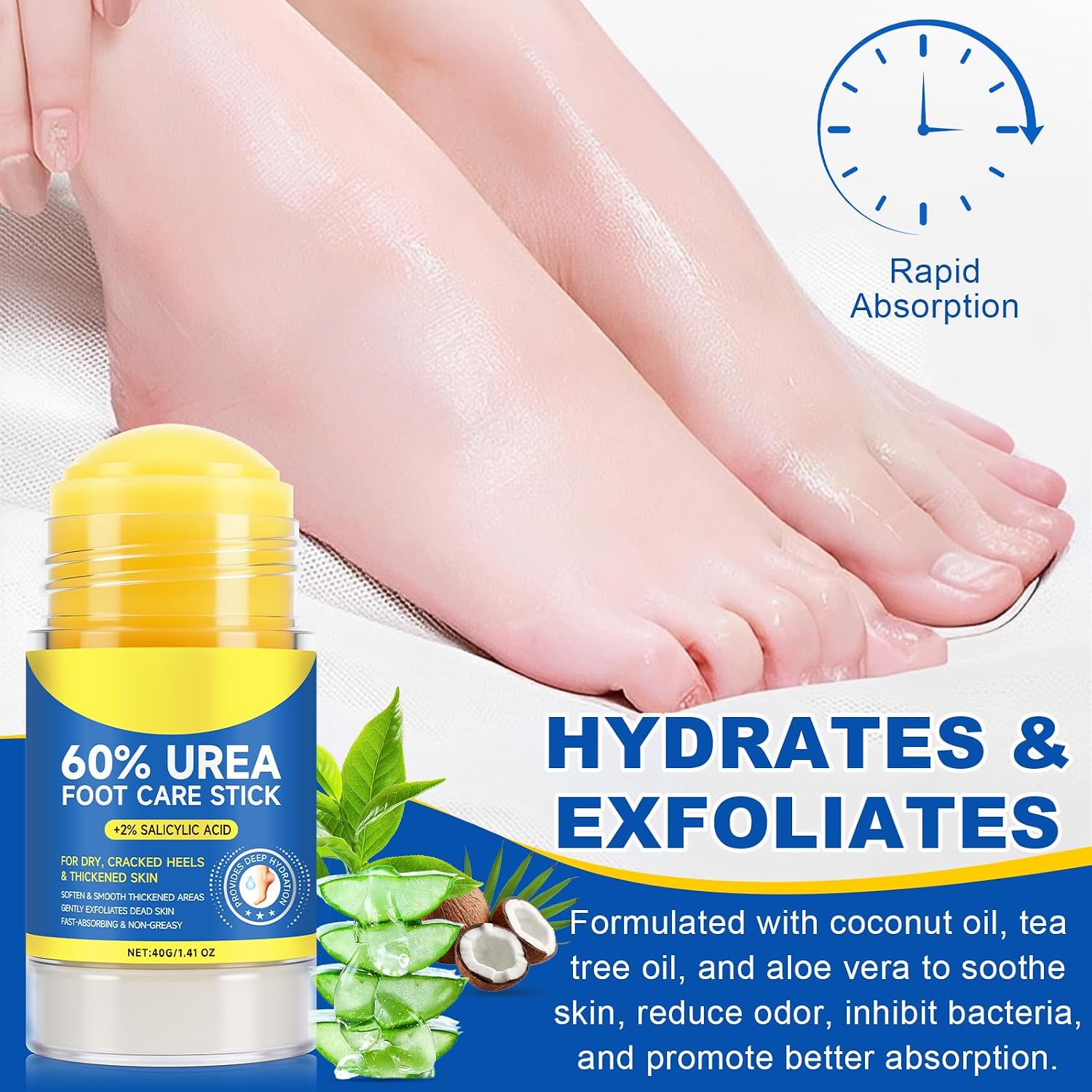 FANSHI 2 PCS Urea Stick 60% High Potency, Foot Care Urea Stick for Deeply Moisturizing & Fast Absorbing, Exfoliation for Dry Cracked Heels & Thickened Skin - Image 2