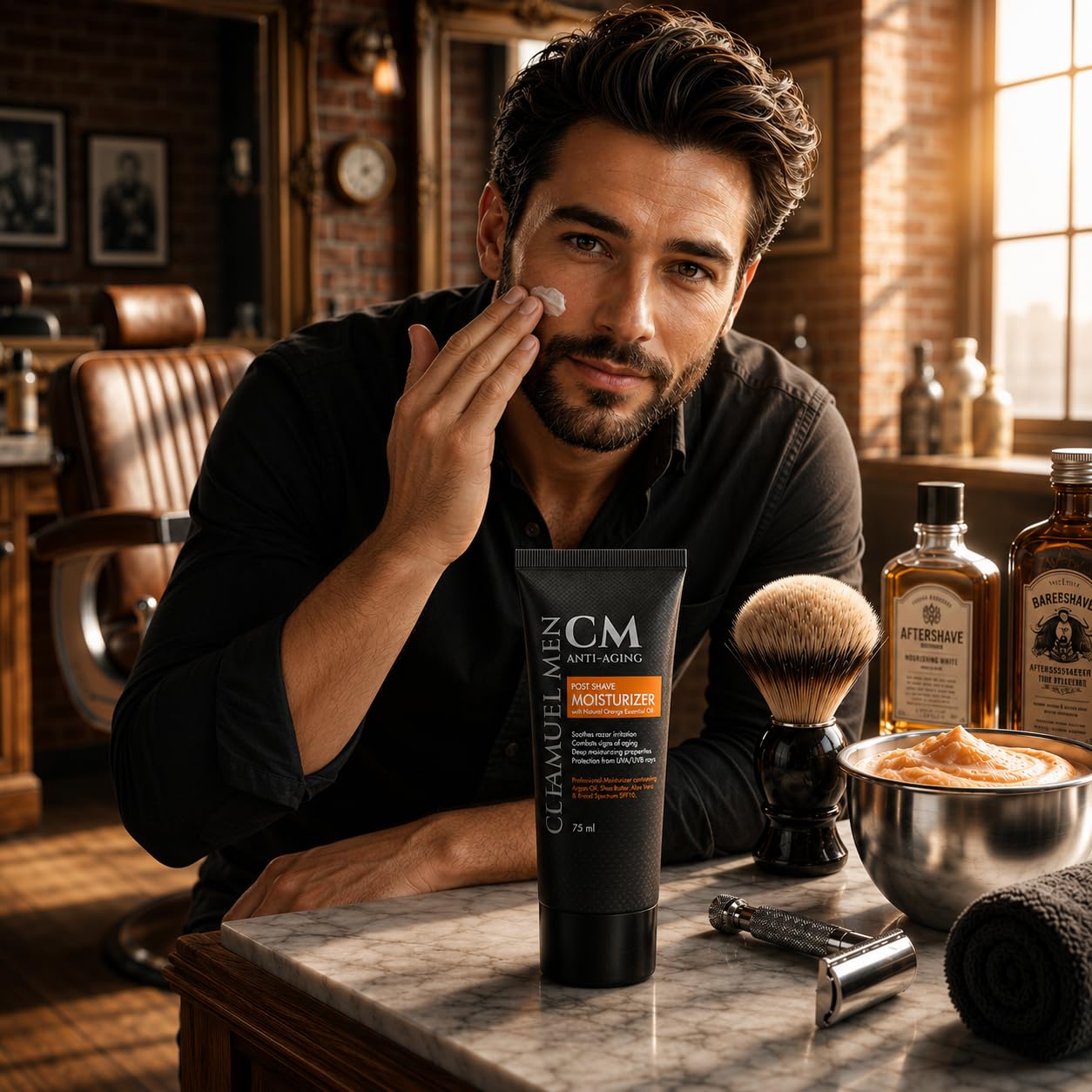 Mens Face Moisturizer Anti Aging - Aftershave for Men, Face Cream & Post Shave Lotion with Argan, Shea & Aloe - Daily Skin Care Balm for Dry, Oily & Sensitive Skin, 2.6 oz - Image 5