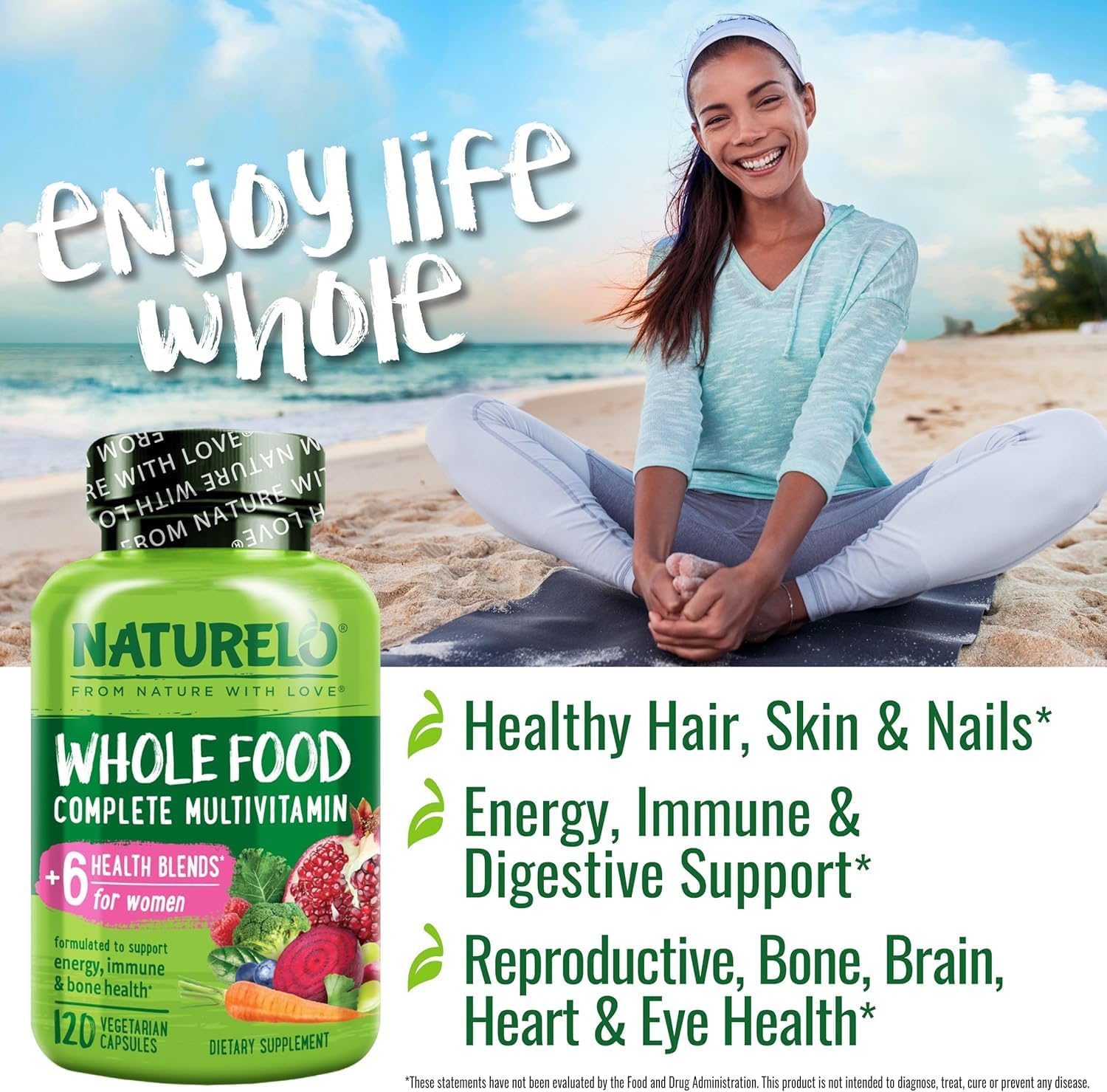 NATURELO Whole Food Multivitamin for Women - with Vitamins, Minerals, & Organic Extracts - Supplement for Energy and Heart Health - Non GMO - 120 Vegan Capsules - Image 8