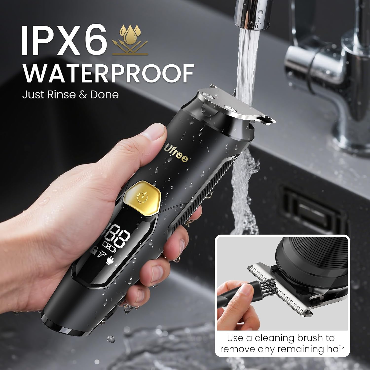 Ufree 3-in-1 Beard Trimmer for Men, IPX6 Waterproof Electric Razor | Gifts for men, Beard, Nose, Hair, Stainless Steel Blades, USB-C Charge, 120-Min Usage, 8000 RPM, Wet and Dry, Travel Lock - Image 6