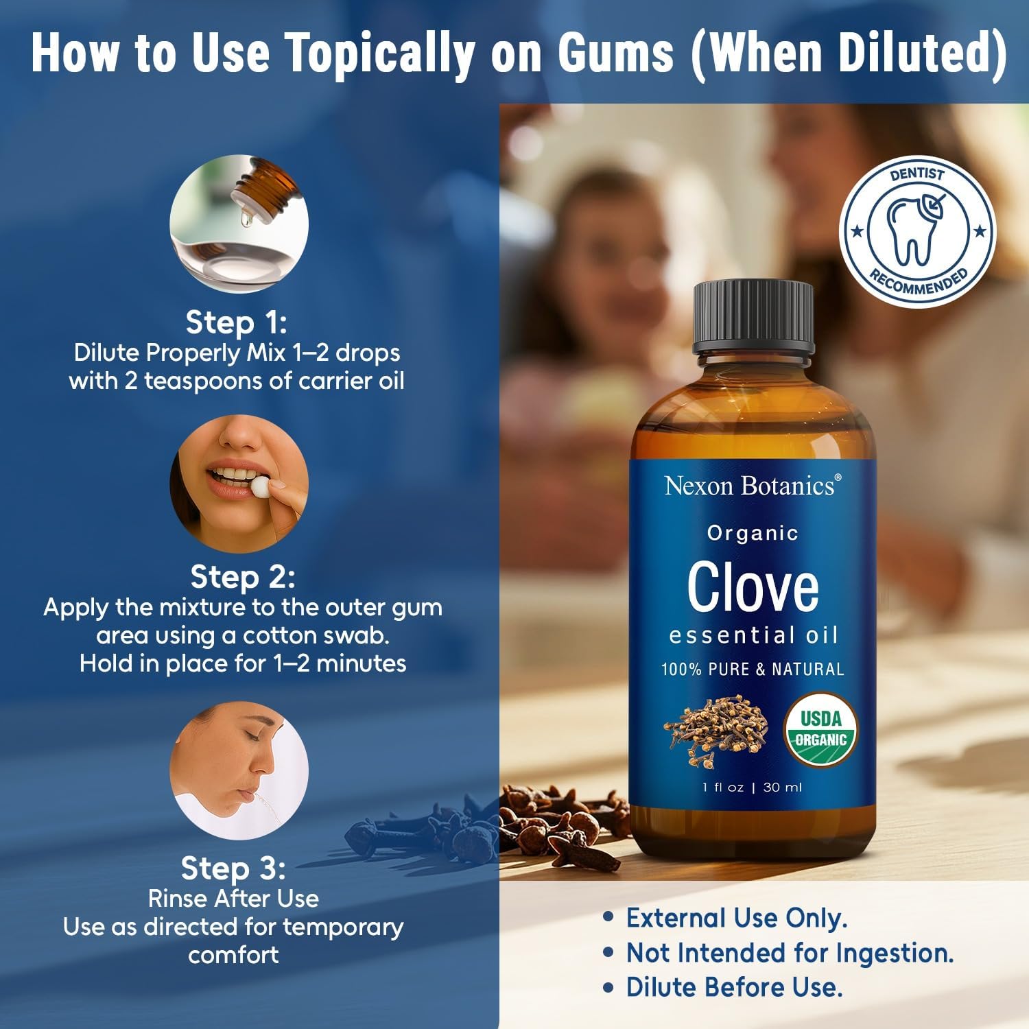 Organic Clove Essential Oil 30 ml - Pure, Undiluted for Teeth and Gums | Topical Clove Bud Essential Oil for Sore Muscles, Skin, Hair Care & Toothache - Natural Source of Eugenol - Nexon Botanics - Image 3
