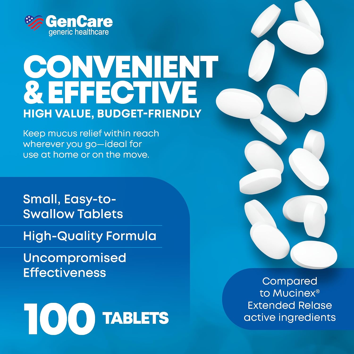 GenCare Mucus Relief Guaifenesin 600mg Extended-Release, 100 Ct | Compares to Mucinex; 12-hour expectorant relief for chest congestion & cough, thins and loosens mucus fast - Image 4